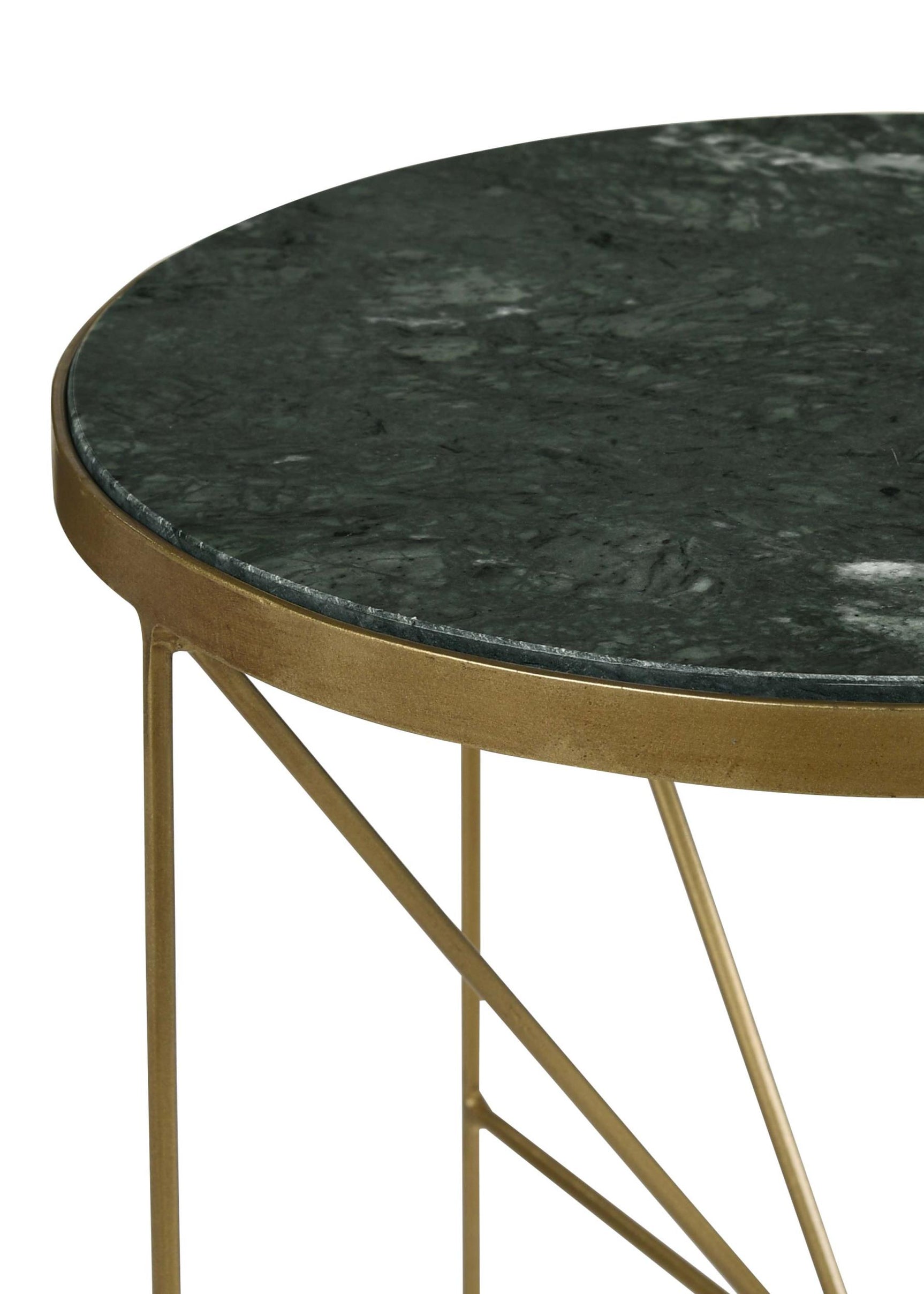 Eliska Antique Gold Round Green Marble Top Accent Side Table - Ornate Home