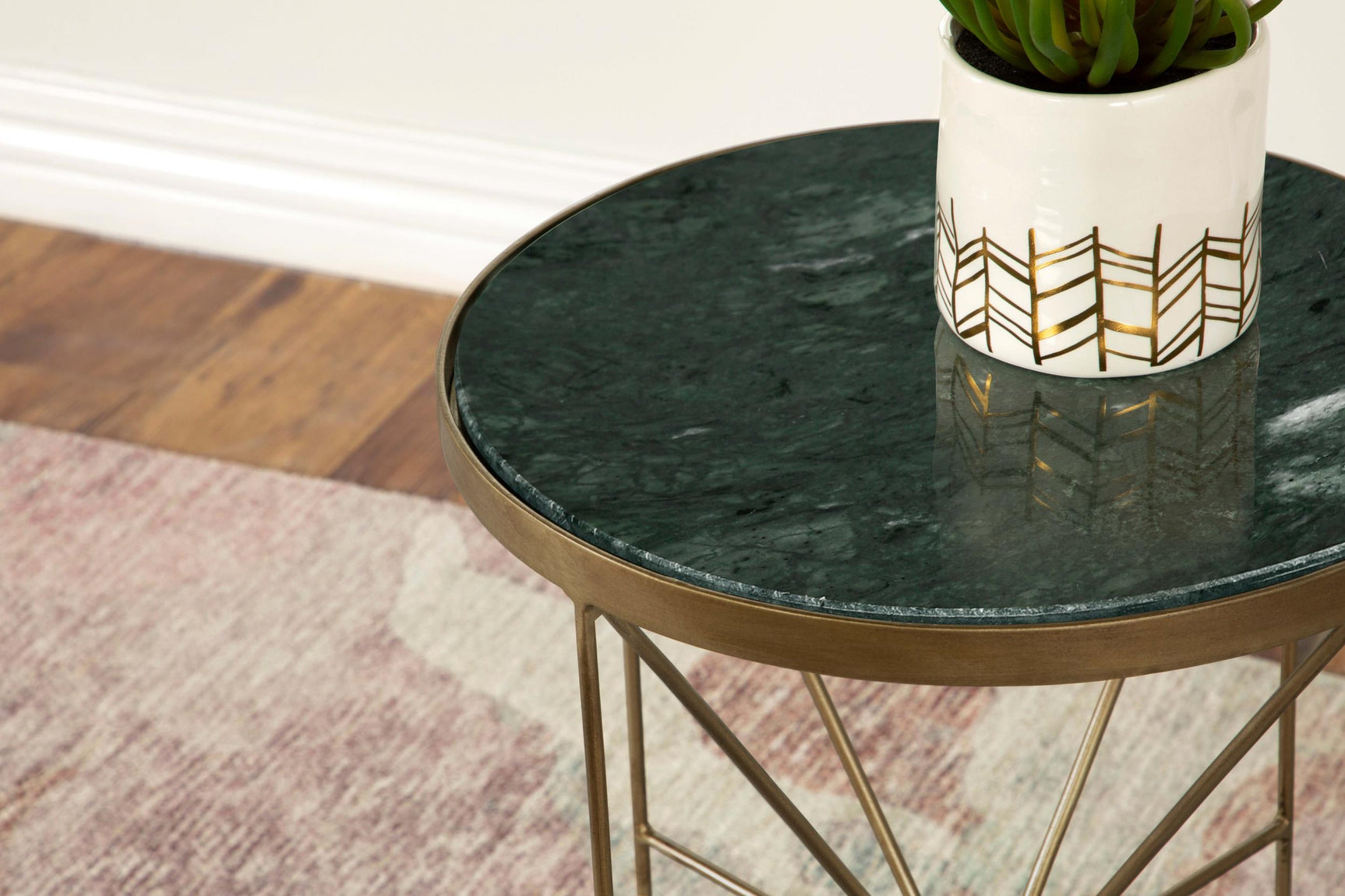 Eliska Antique Gold Round Green Marble Top Accent Side Table - Ornate Home
