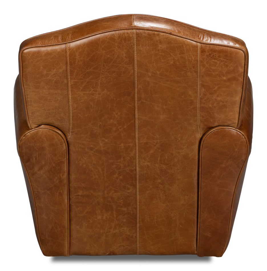 Elite French Club Cuba Brown Leather Swivel Chair - Ornate Home