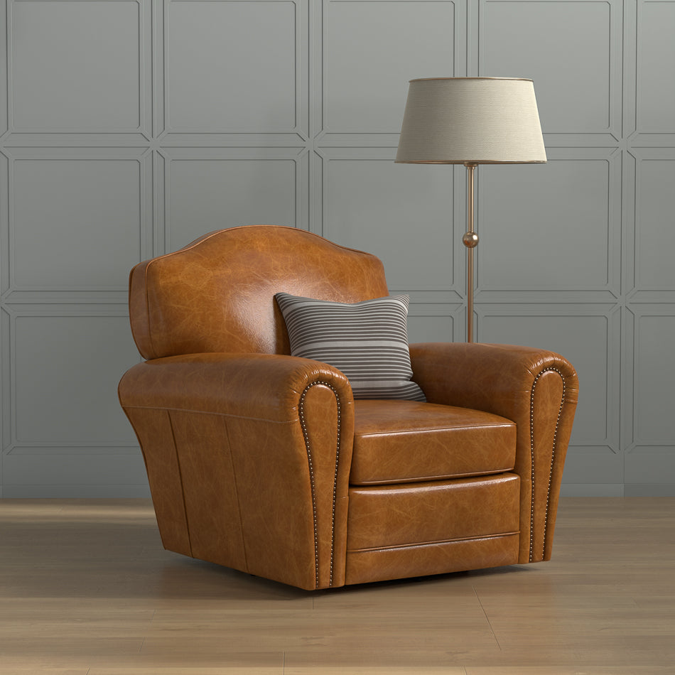 Elite French Club Cuba Brown Leather Swivel Chair - Ornate Home