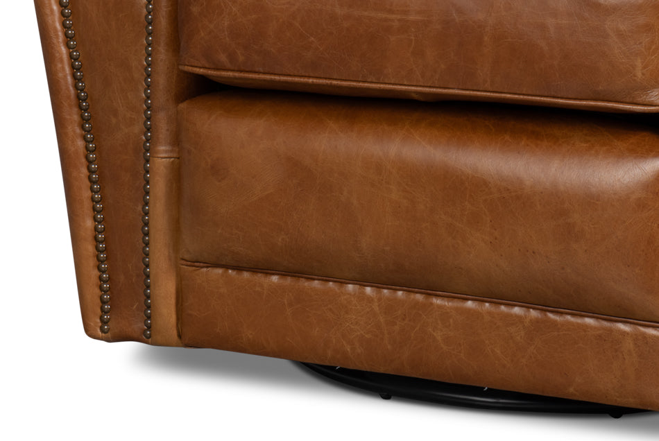 Elite French Club Cuba Brown Leather Swivel Chair - Ornate Home