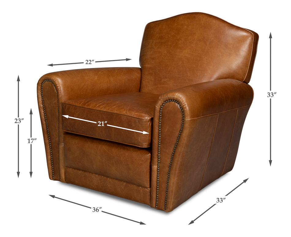 Elite French Club Cuba Brown Leather Swivel Chair - Ornate Home