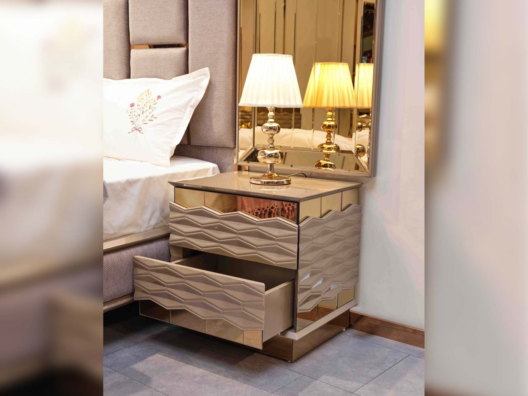 Elite Taupe Nightstand With Back