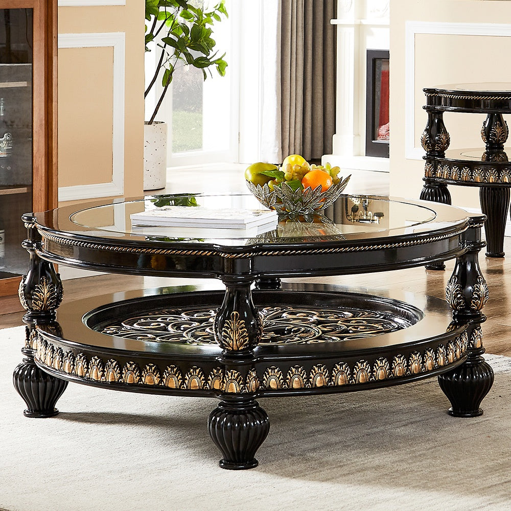 Elizabeth Black Enamel 3pc Coffee Table Set / HD-1208 - Ornate Home