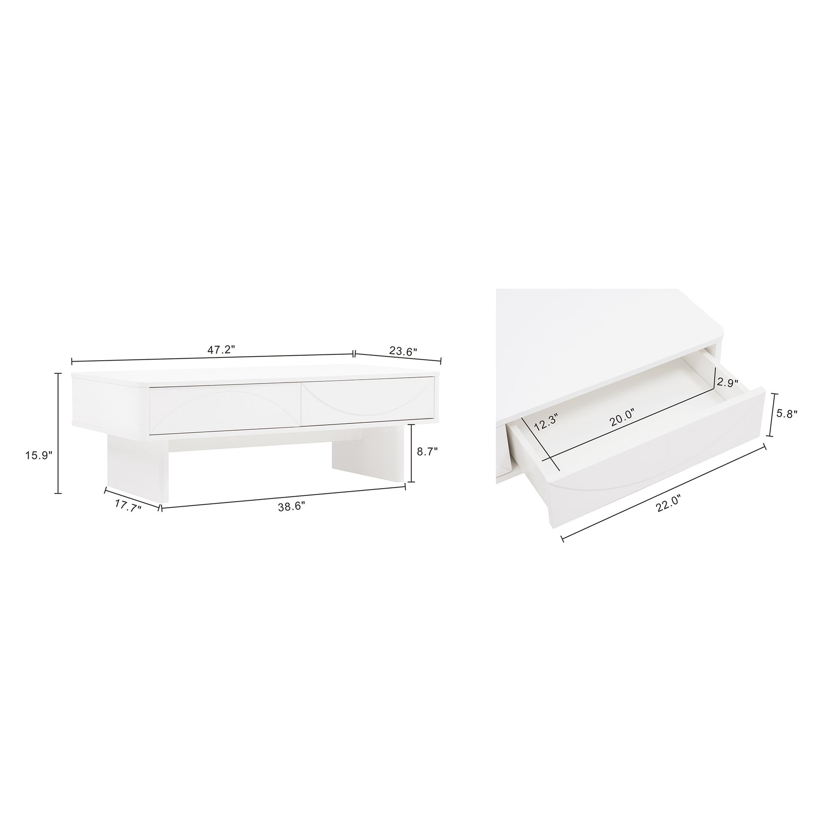Ella 47.2" Coffee Table in White - Ornate Home