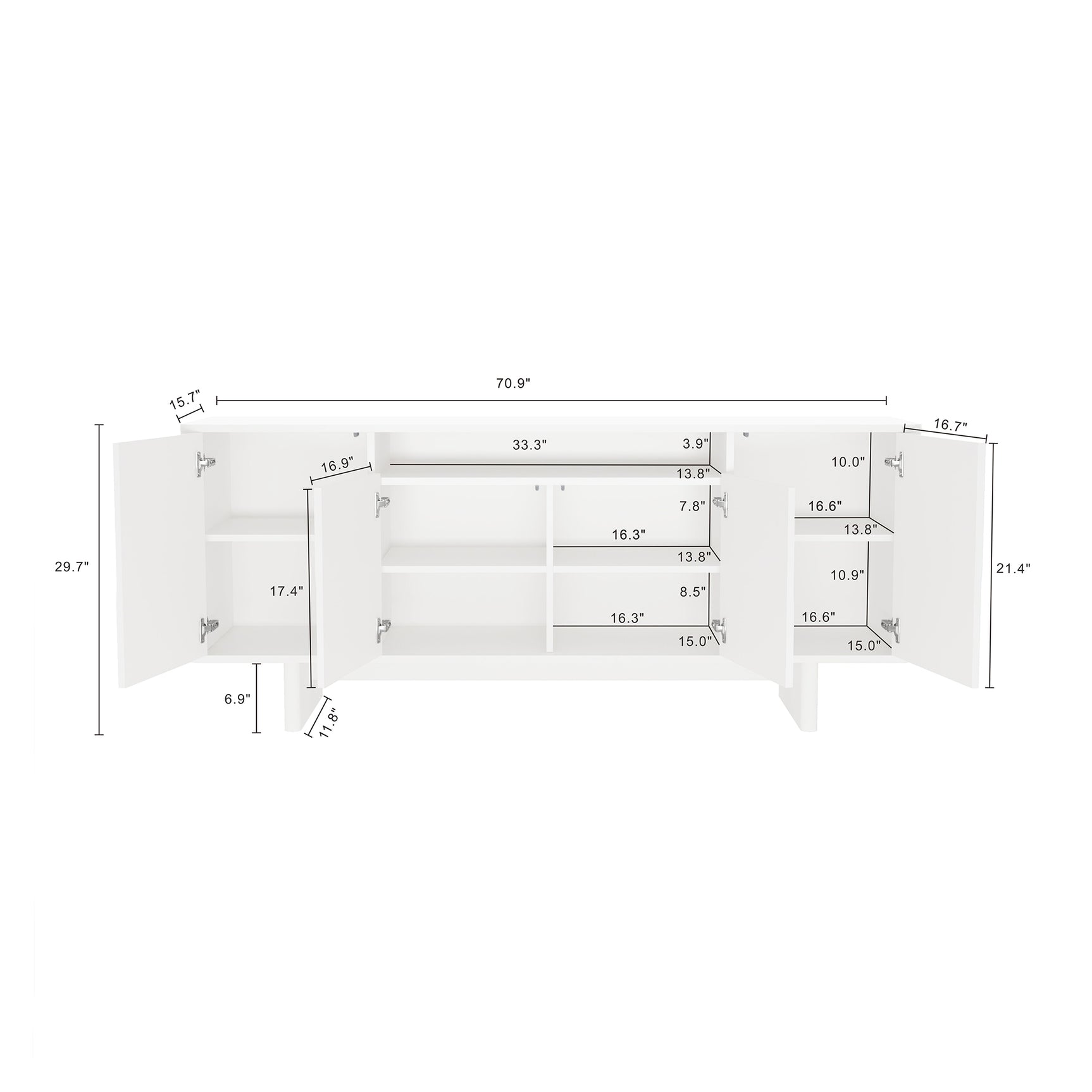 Ella 70.86" Sideboard in White - Ornate Home