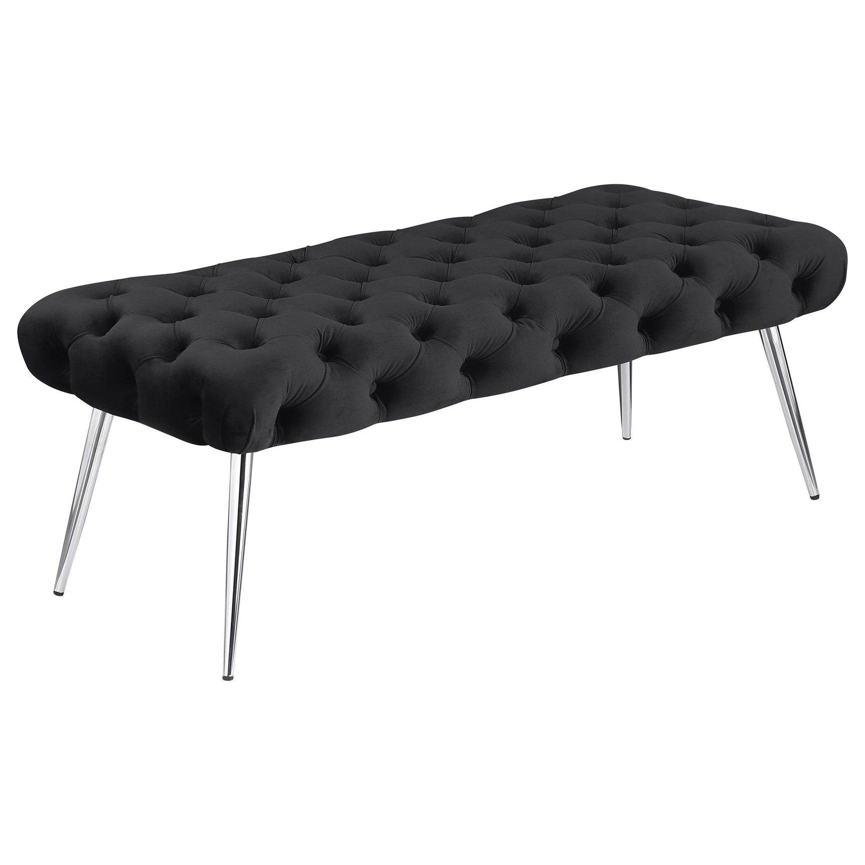 Ella Black Upholstered Tufted Bench Stainless Steel Legs - Ornate Home