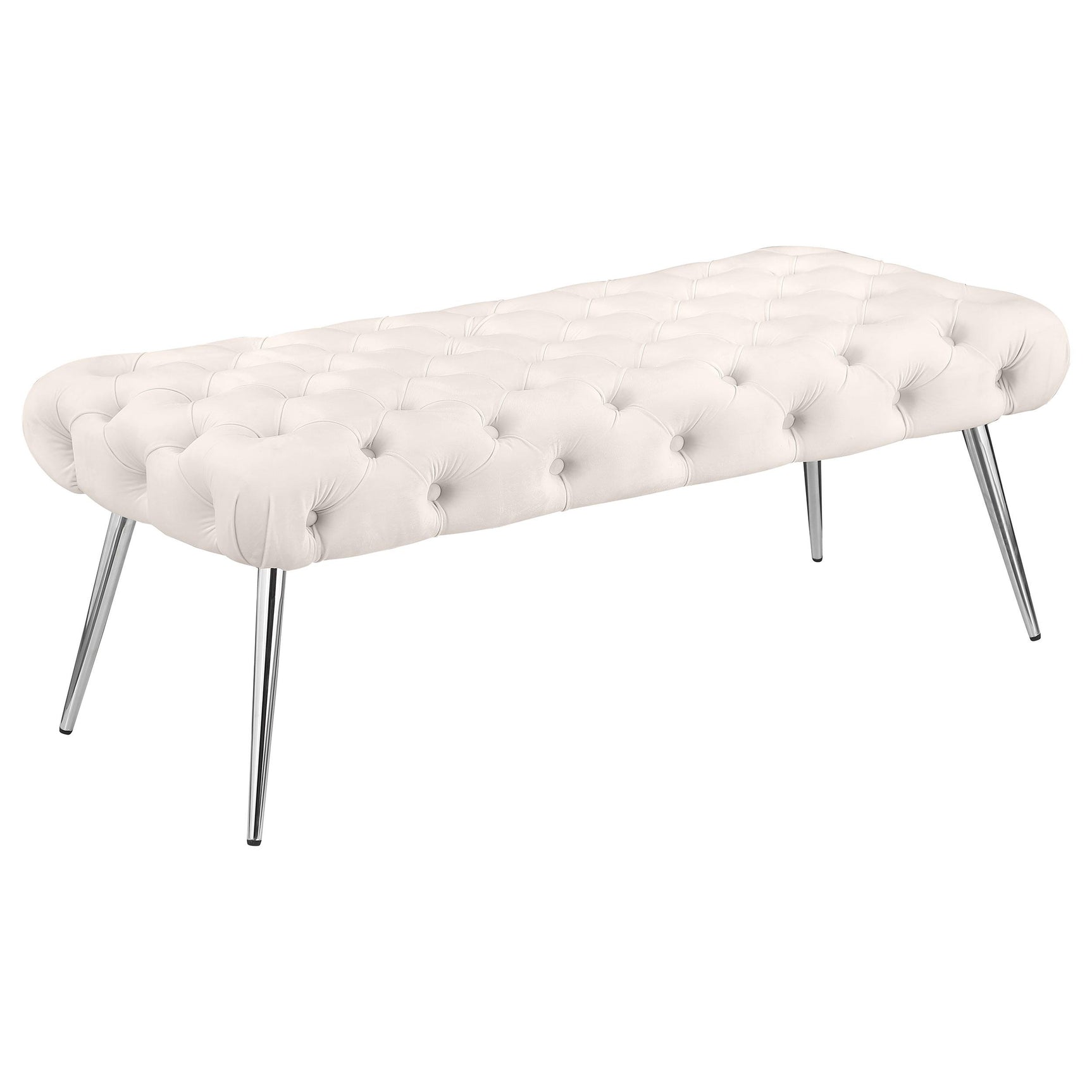 Ella Ivory Upholstered Tufted Bench Stainless Steel Legs - Ornate Home