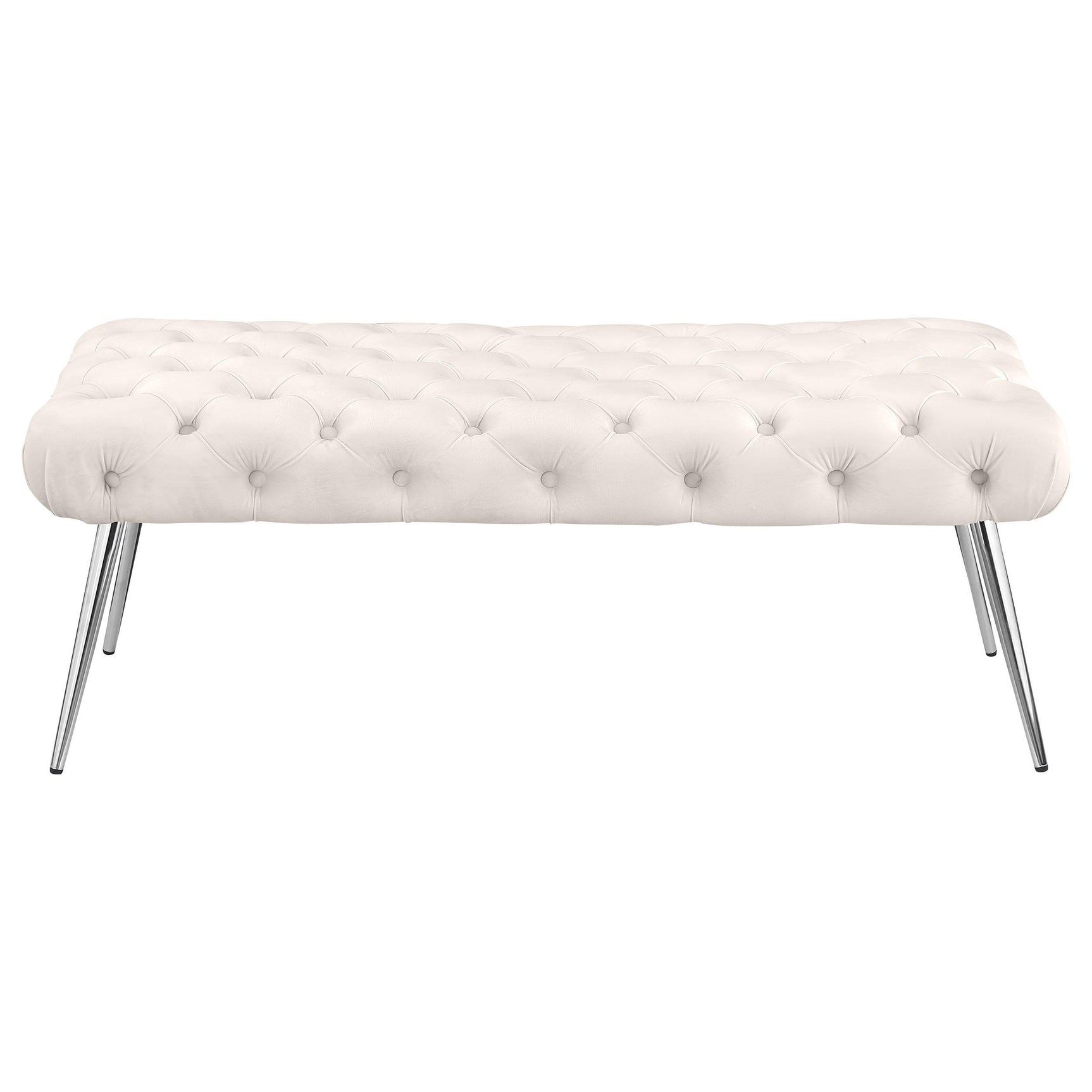 Ella Ivory Upholstered Tufted Bench Stainless Steel Legs - Ornate Home