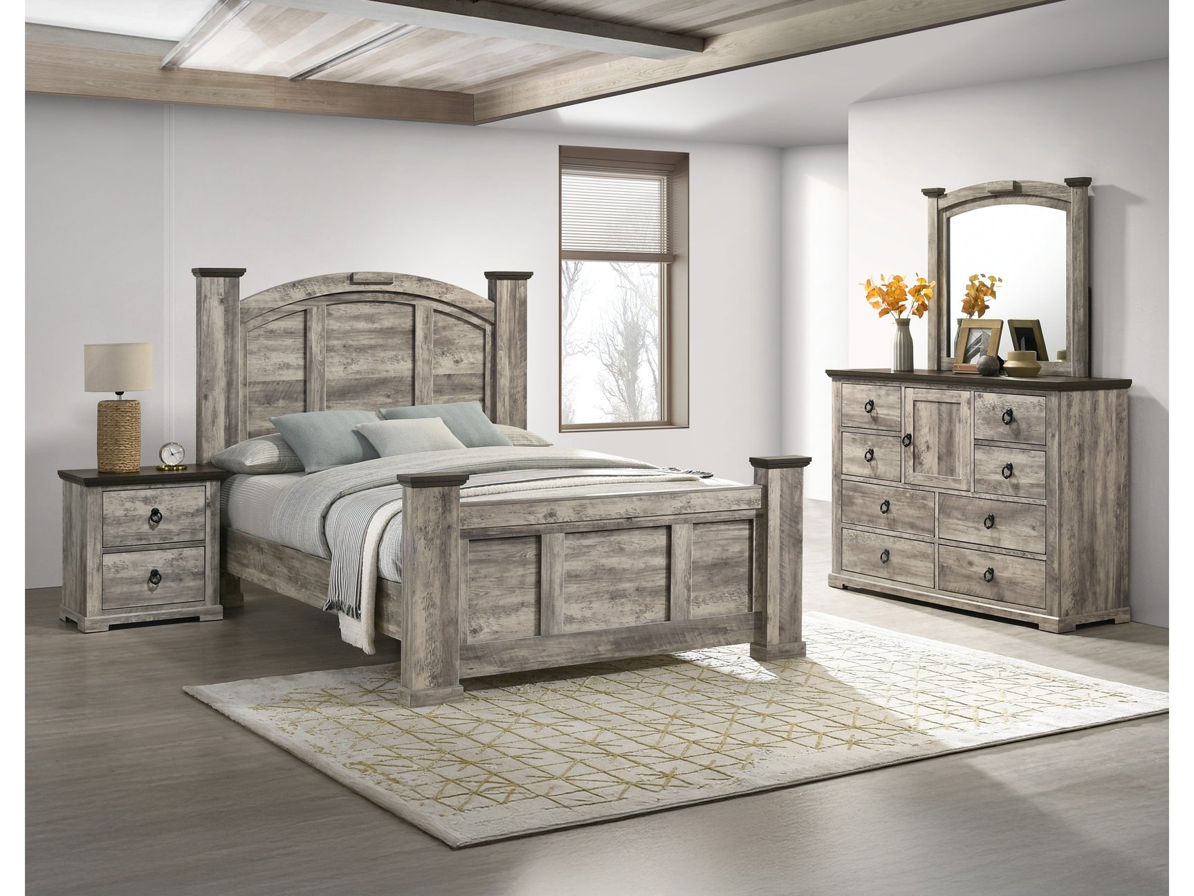 Ella-Mae Gray/Brown King Poster Bedroom Set - Ornate Home