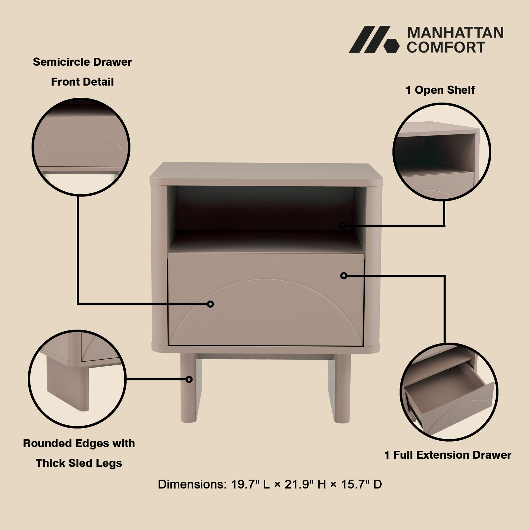 Ella Nightstand in Mocha - Ornate Home