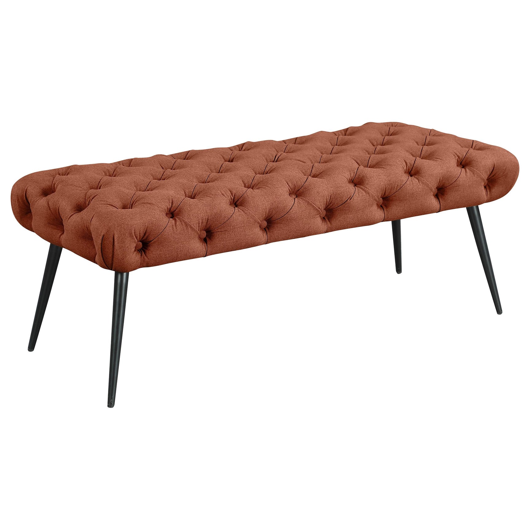 Ella Rust Upholstered Tufted Bench Metal Legs - Ornate Home
