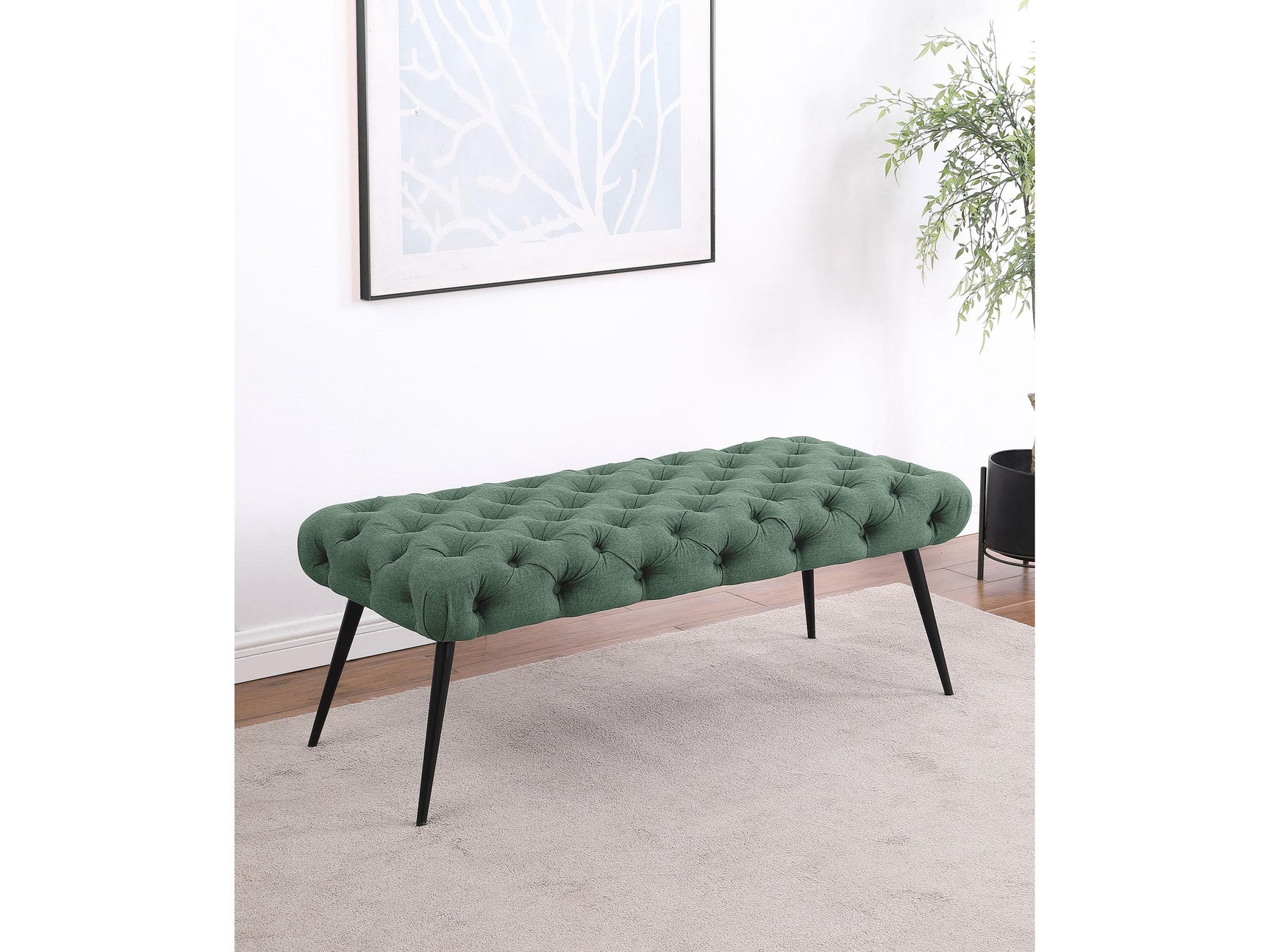 Ella Teal Upholstered Tufted Bench Metal Legs - Ornate Home