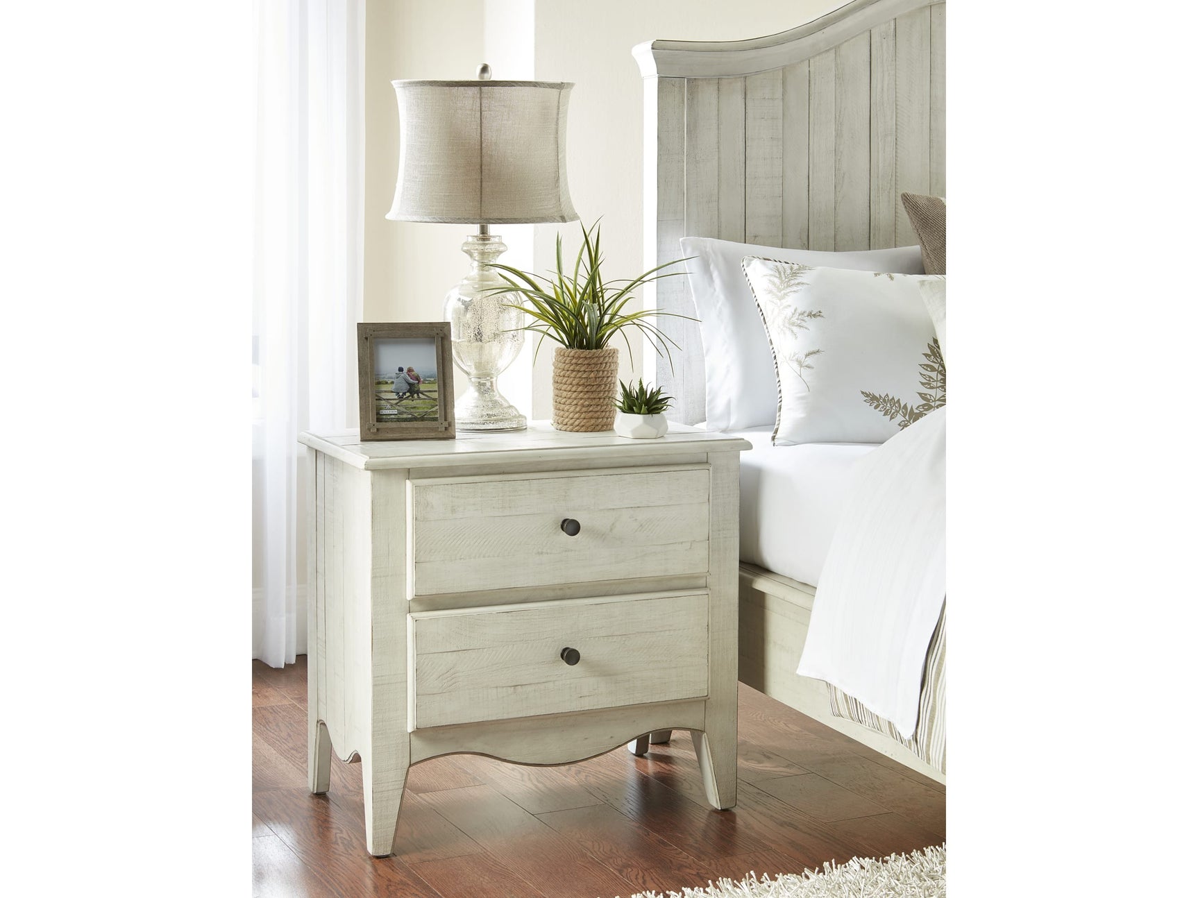 Ella White Wash Solid Wood Two Drawer Nightstand - Ornate Home