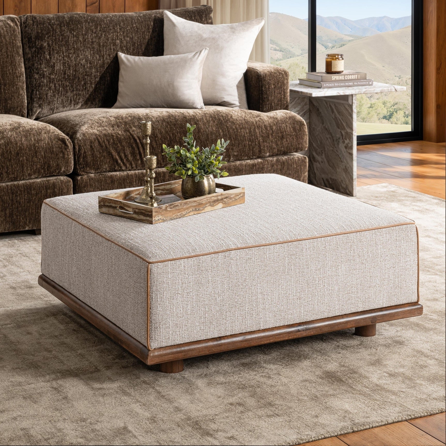 Ellerie Latte Ottoman - Ornate Home