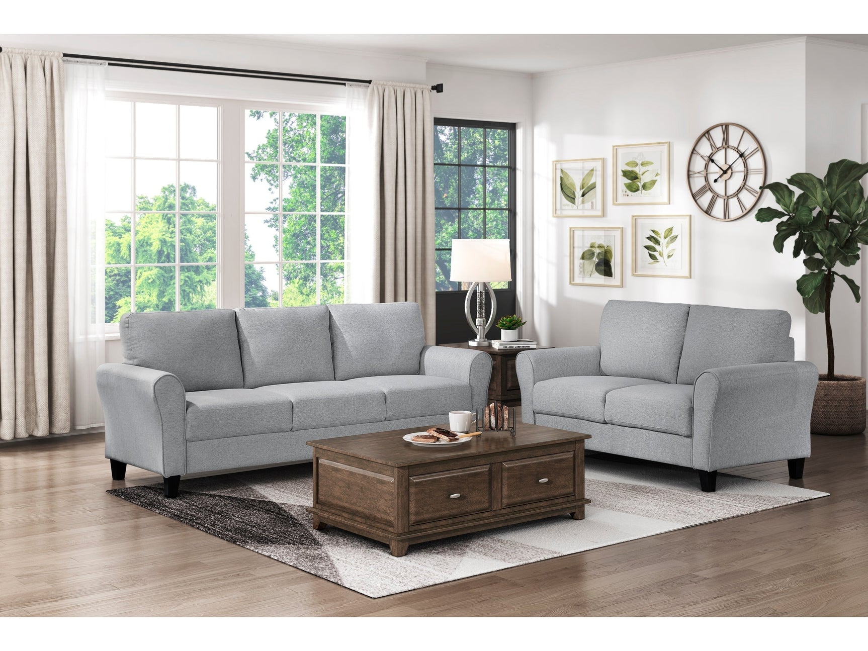 Ellery Dark Gray Textured Fabric Living Room Set / 2pc - Ornate Home