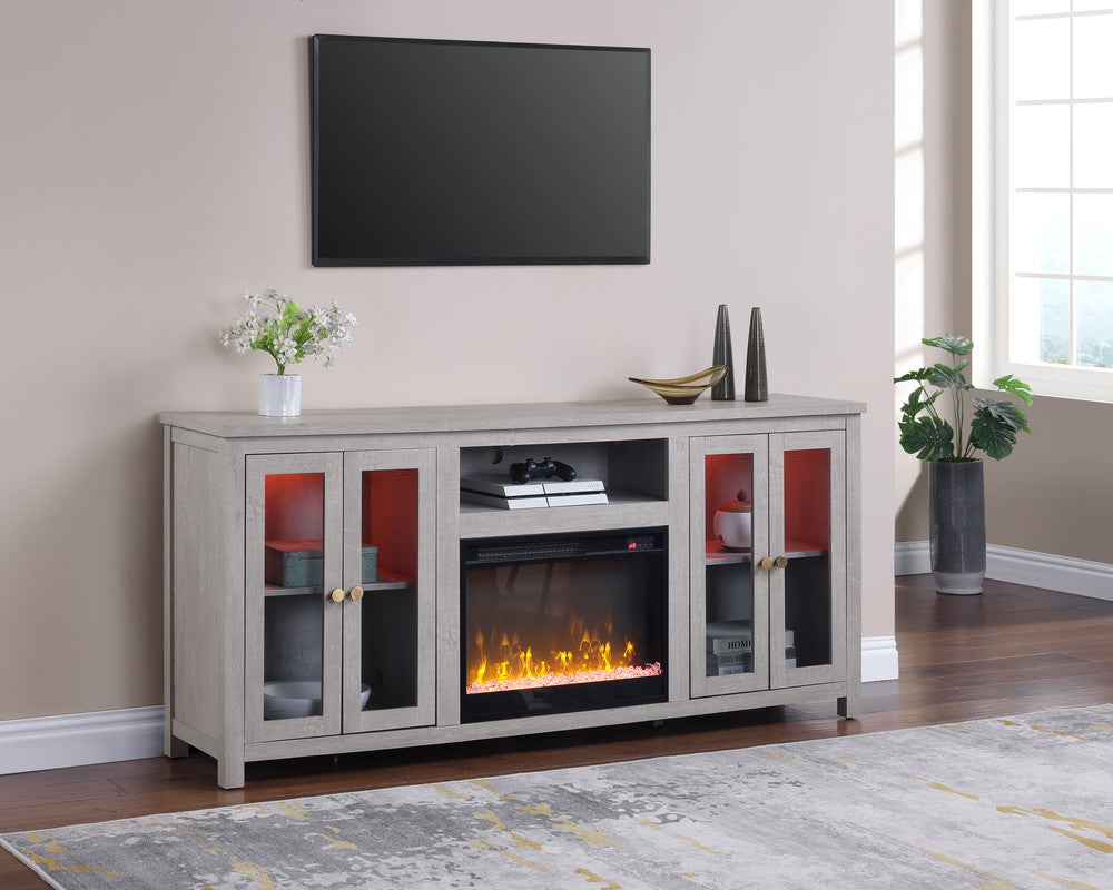 Ellington Light Gray 70"W Fireplace TV Stand - Ornate Home