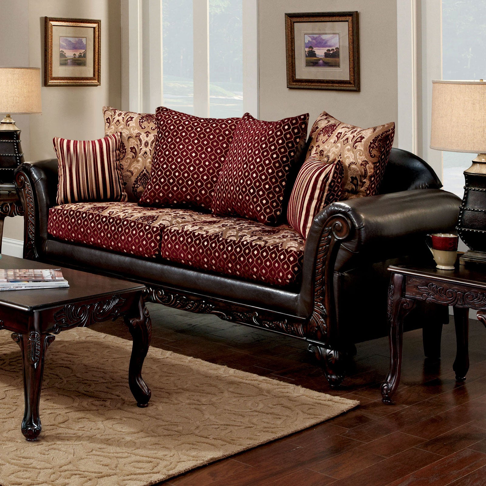 Ellis Burgundy/Brown/Dark Cherry Sofa & Loveseat - Ornate Home