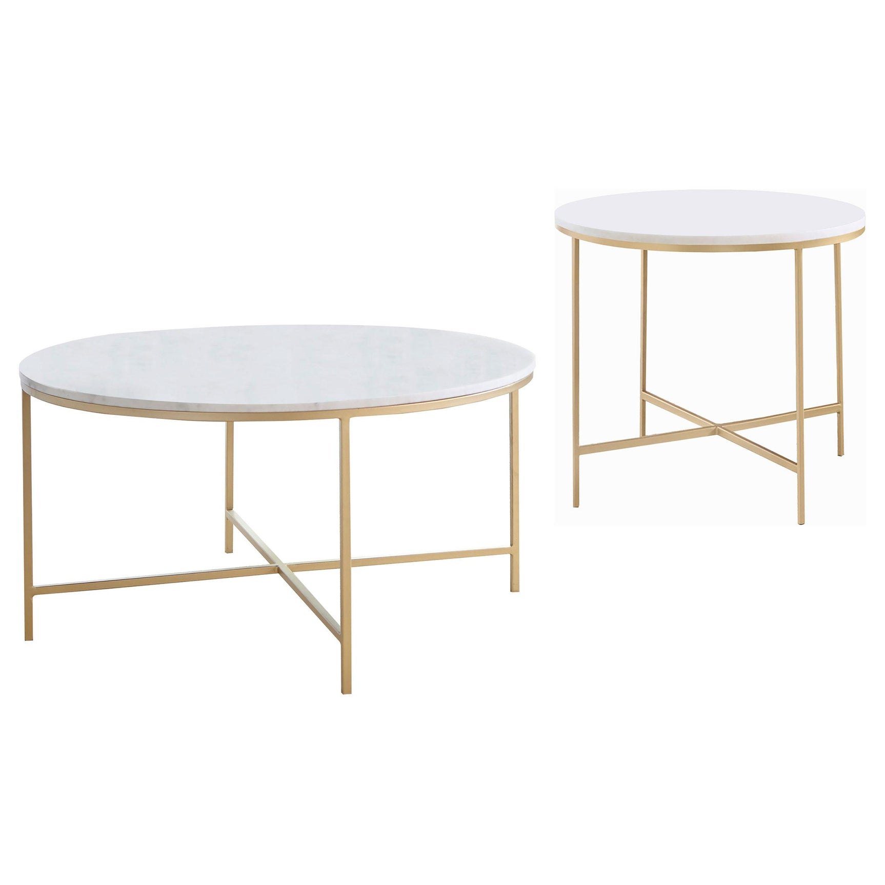 Ellison White 2-piece Round Marble Coffee and End Table Set - Ornate Home