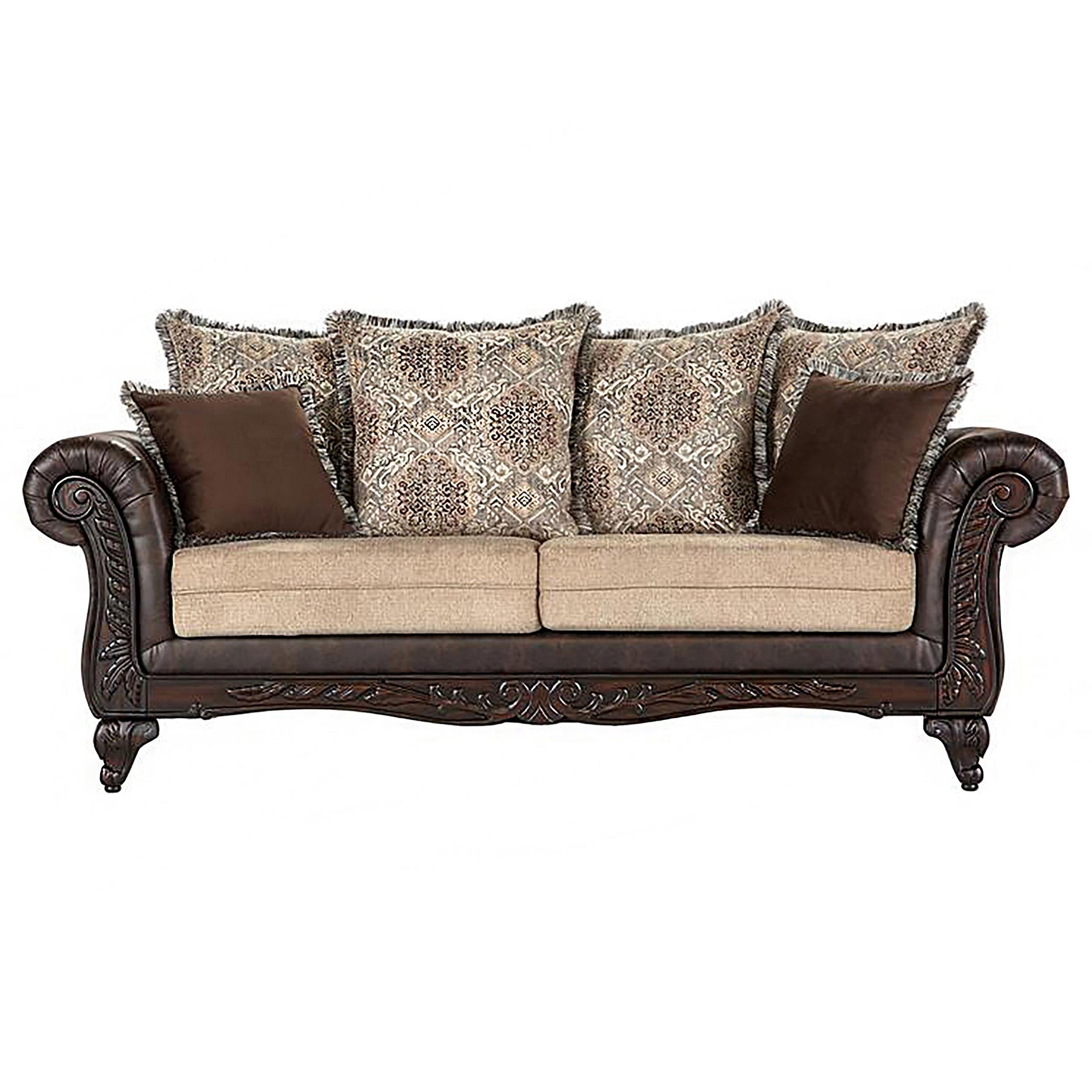 Elmbrook Brown 3-piece Upholstered Rolled Arm Sofa Set - Ornate Home