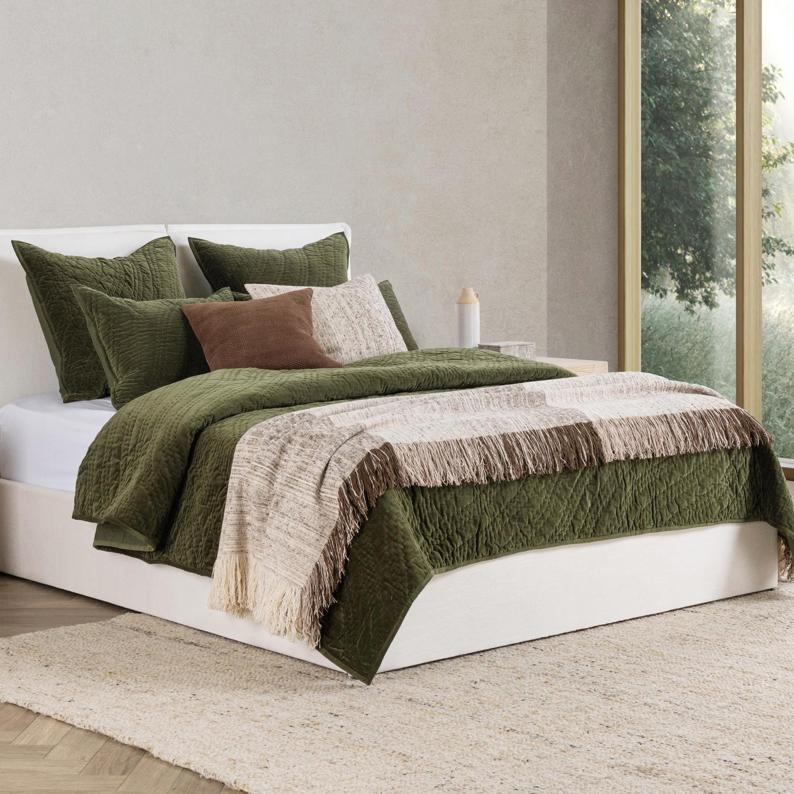 Elms Loden Green Velvet Quilt Collection - Ornate Home