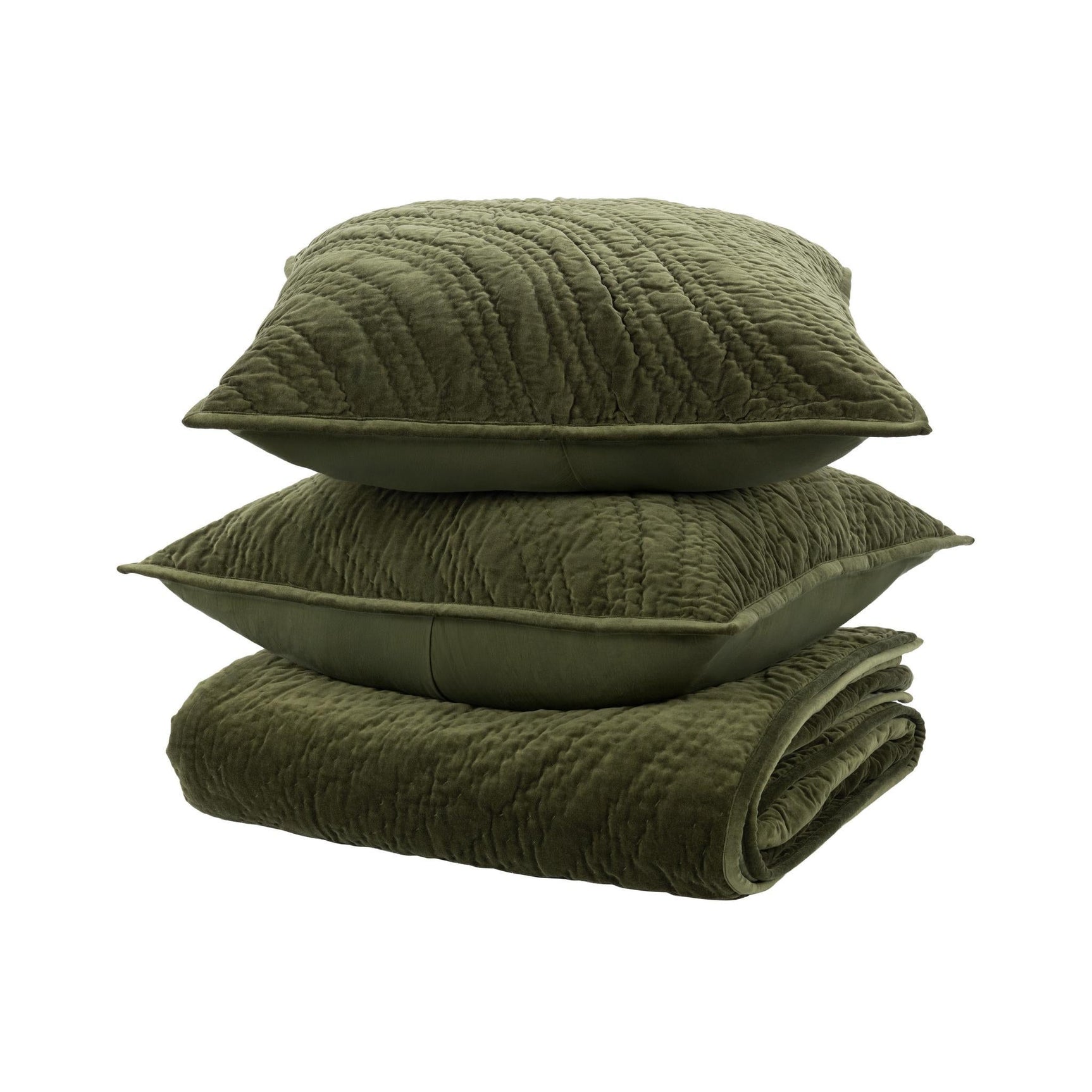 Elms Loden Green Velvet Quilt Collection - Ornate Home