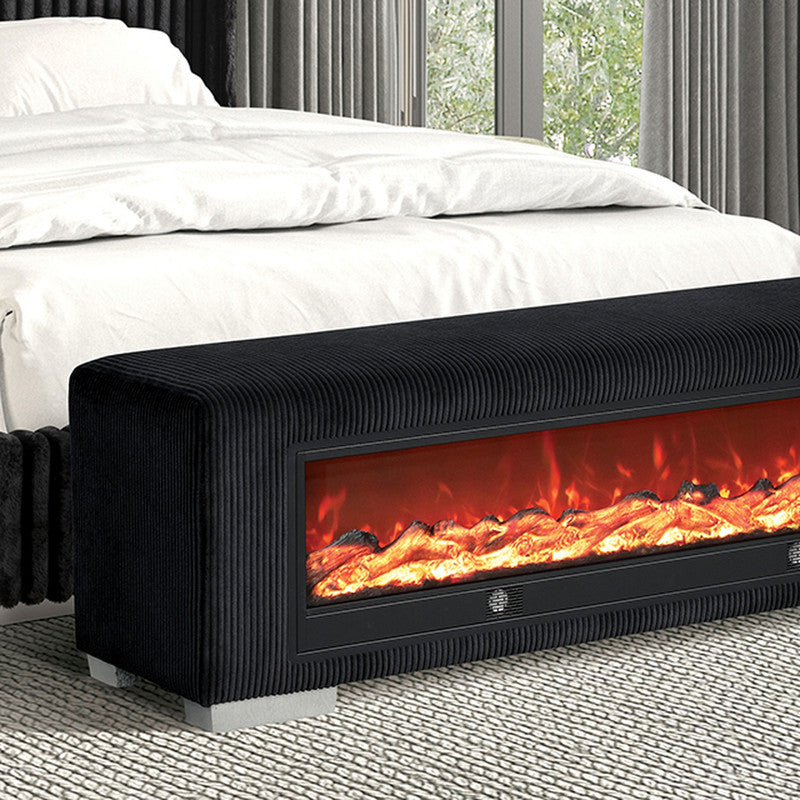 Elnath Black Bench w/ Visual Wood Log Fireplace - Ornate Home