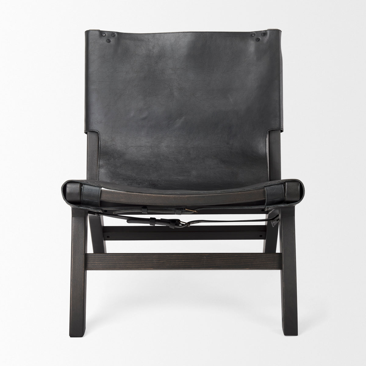 Elodie Black Leather Stain Beech Wood Frame Accent Chair - Ornate Home
