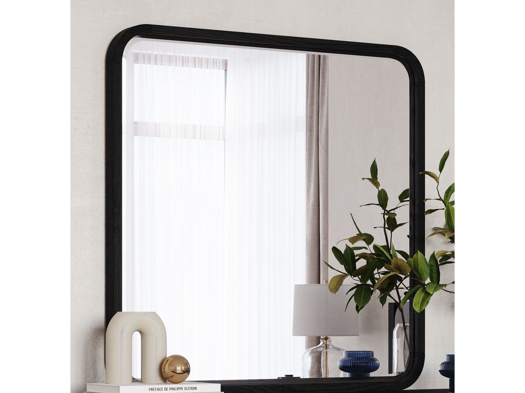 Elora Beveled Glass Mirror in Jet Black Ash - Ornate Home