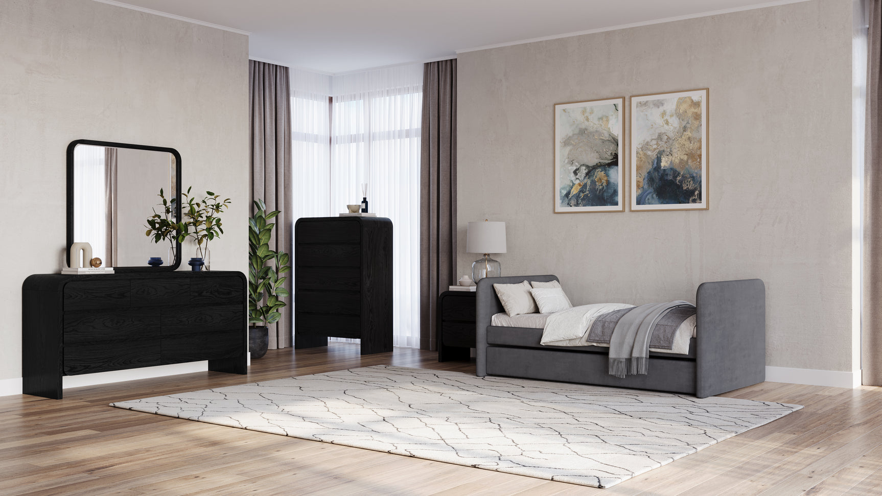 Elora Five Drawer Chest in Jet Black Ash - Ornate Home