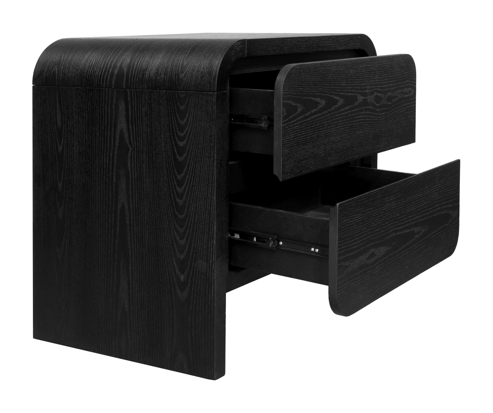 Elora Two Drawer Nightstand in Jet Black Ash - Ornate Home