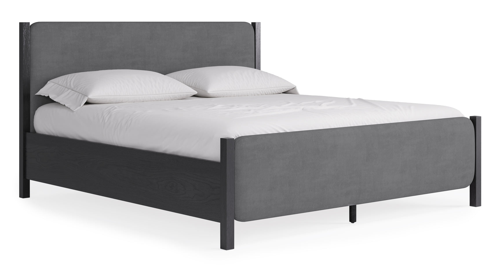 Elora Wood and Velvet Queen Upholstered Bed in Jet and Charcoal - Ornate Home