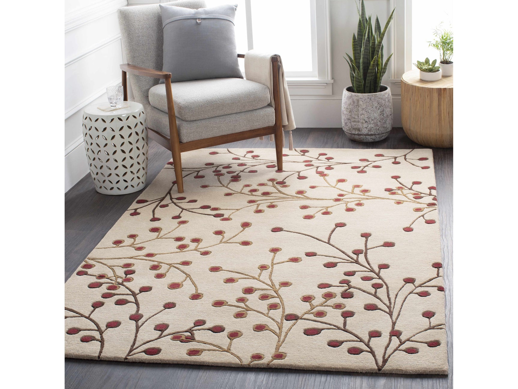 Elsu Beige&Burgandy Wool Rug - Ornate Home