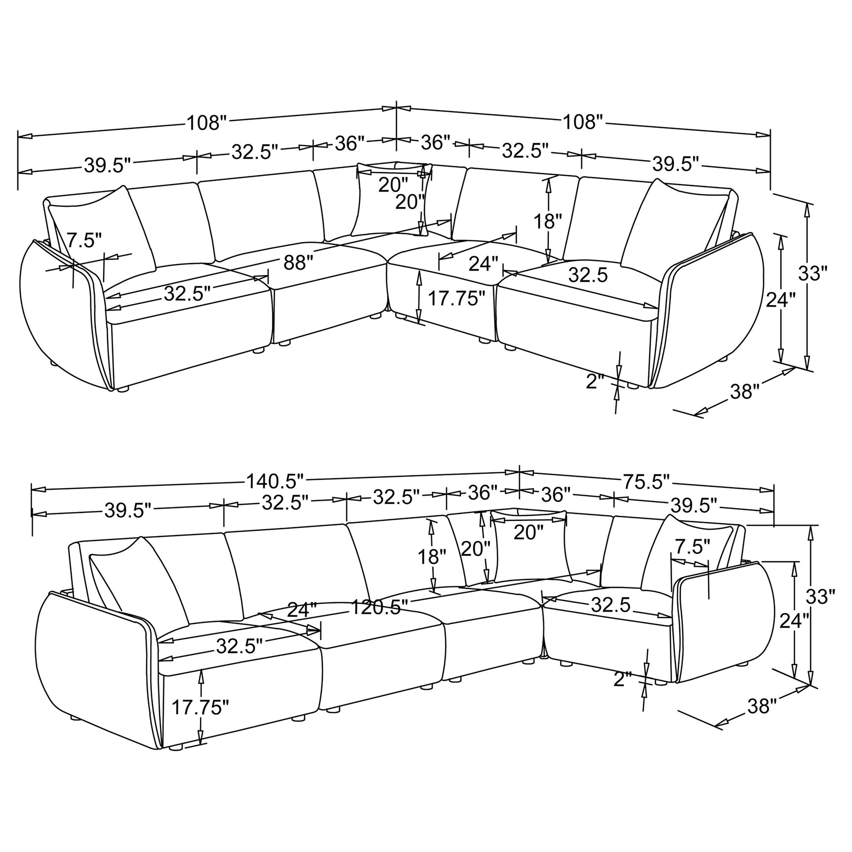 Elysia Coral 5-piece Chenille Upholstered Modular Sectional Sofa - Ornate Home