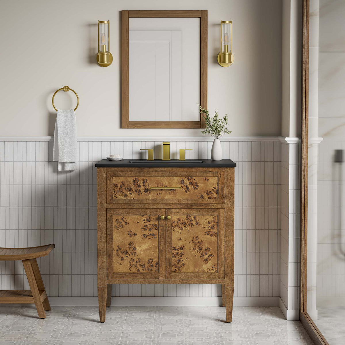 Elysian Black/Brown 30" Wood Bathroom Vanity - Ornate Home