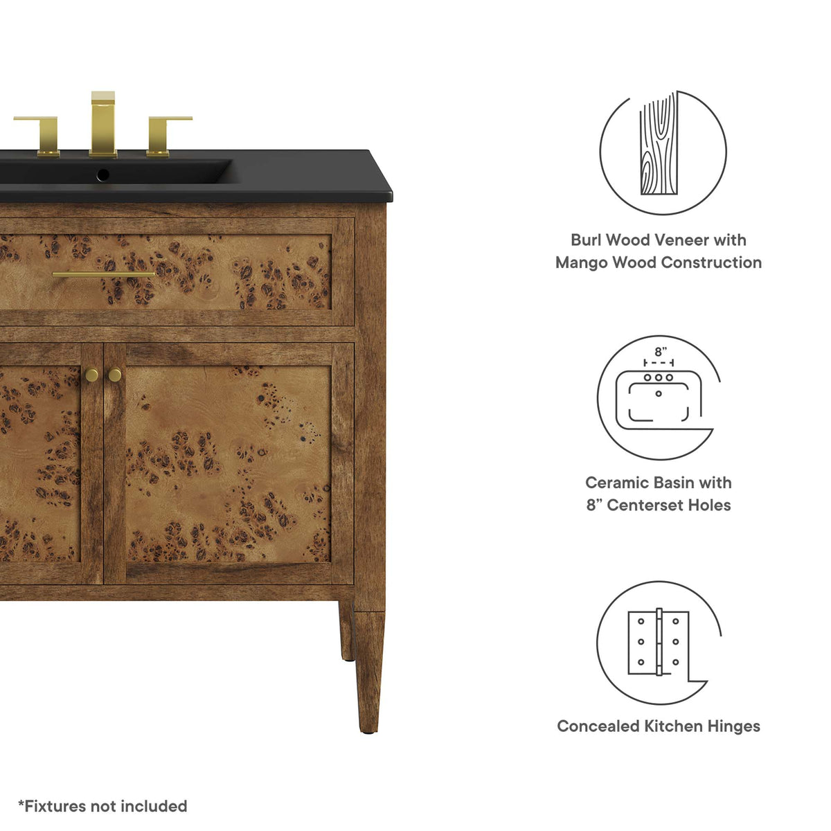 Elysian Black/Brown 36" Wood Bathroom Vanity - Ornate Home