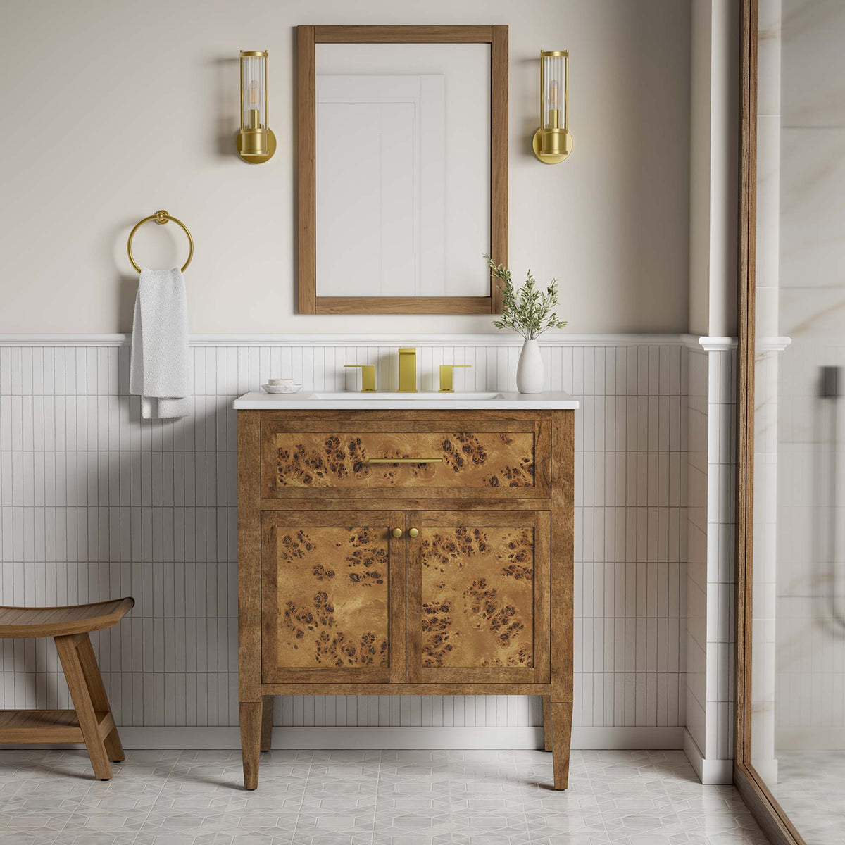 Elysian White/Brown 30" Wood Bathroom Vanity - Ornate Home