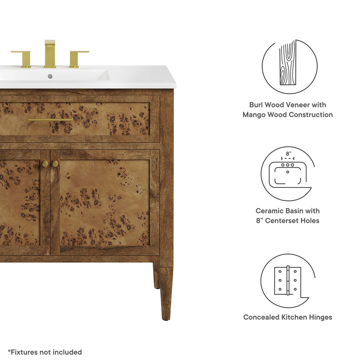 Elysian White/Brown 36" Wood Bathroom Vanity - Ornate Home