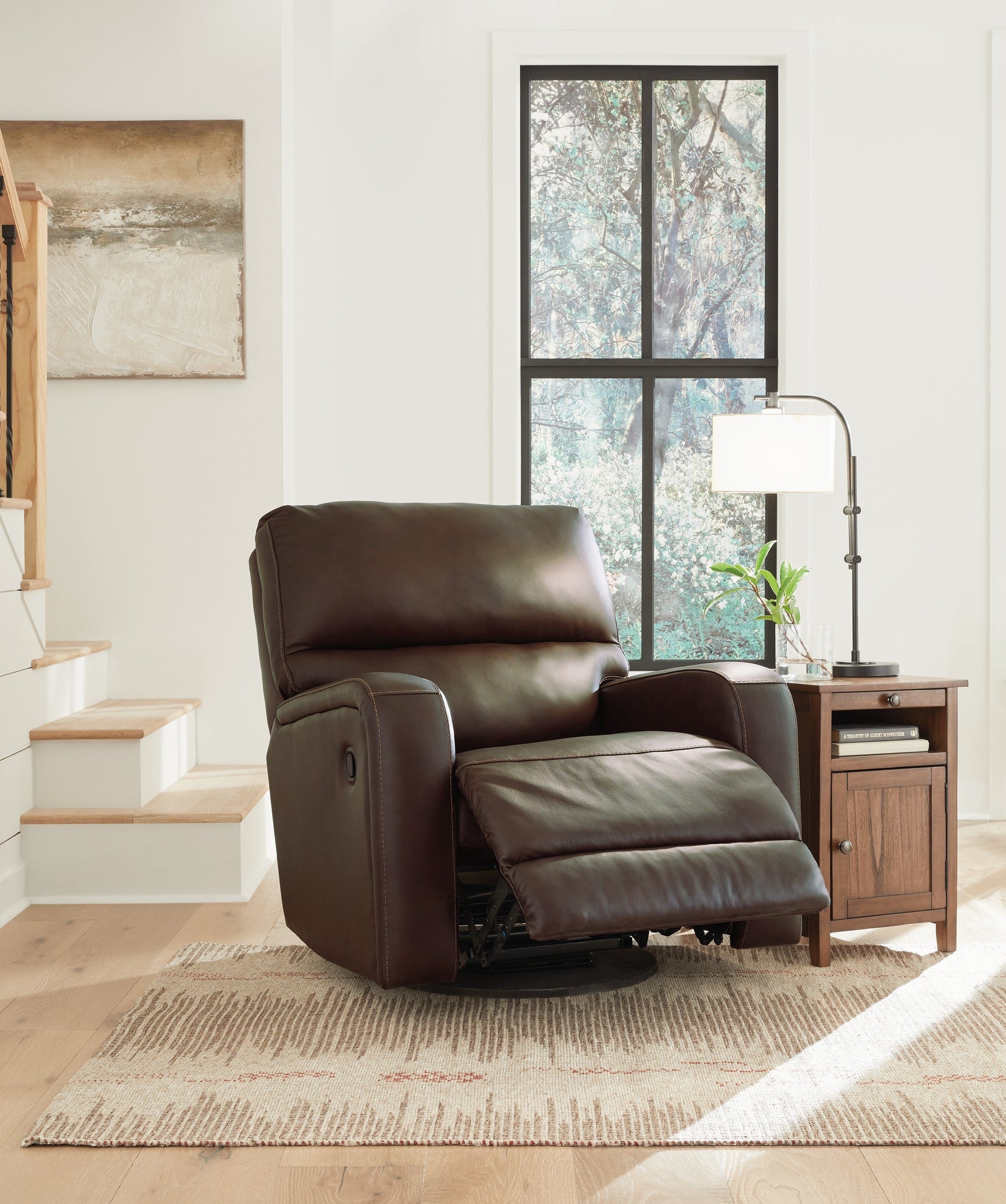 Emberla Coffee Swivel Glider Recliner - Ornate Home