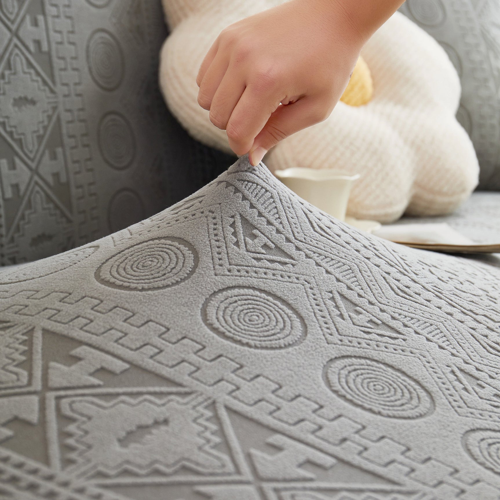 Embossed Geometric Elastic Sofa Cover Boho Stylish Decorative Furniture Covers - Ornate Home