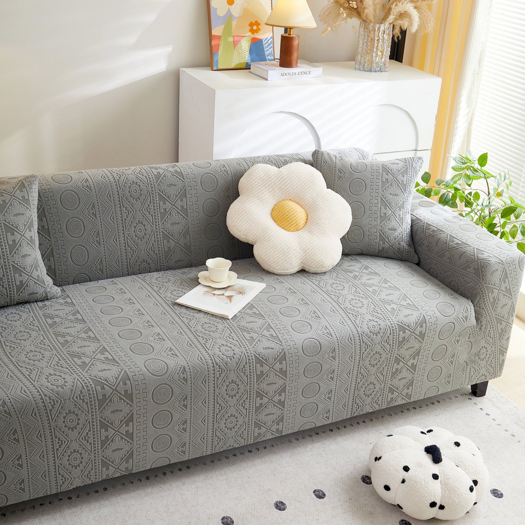 Embossed Geometric Elastic Sofa Cover Boho Stylish Decorative Furniture Covers - Ornate Home