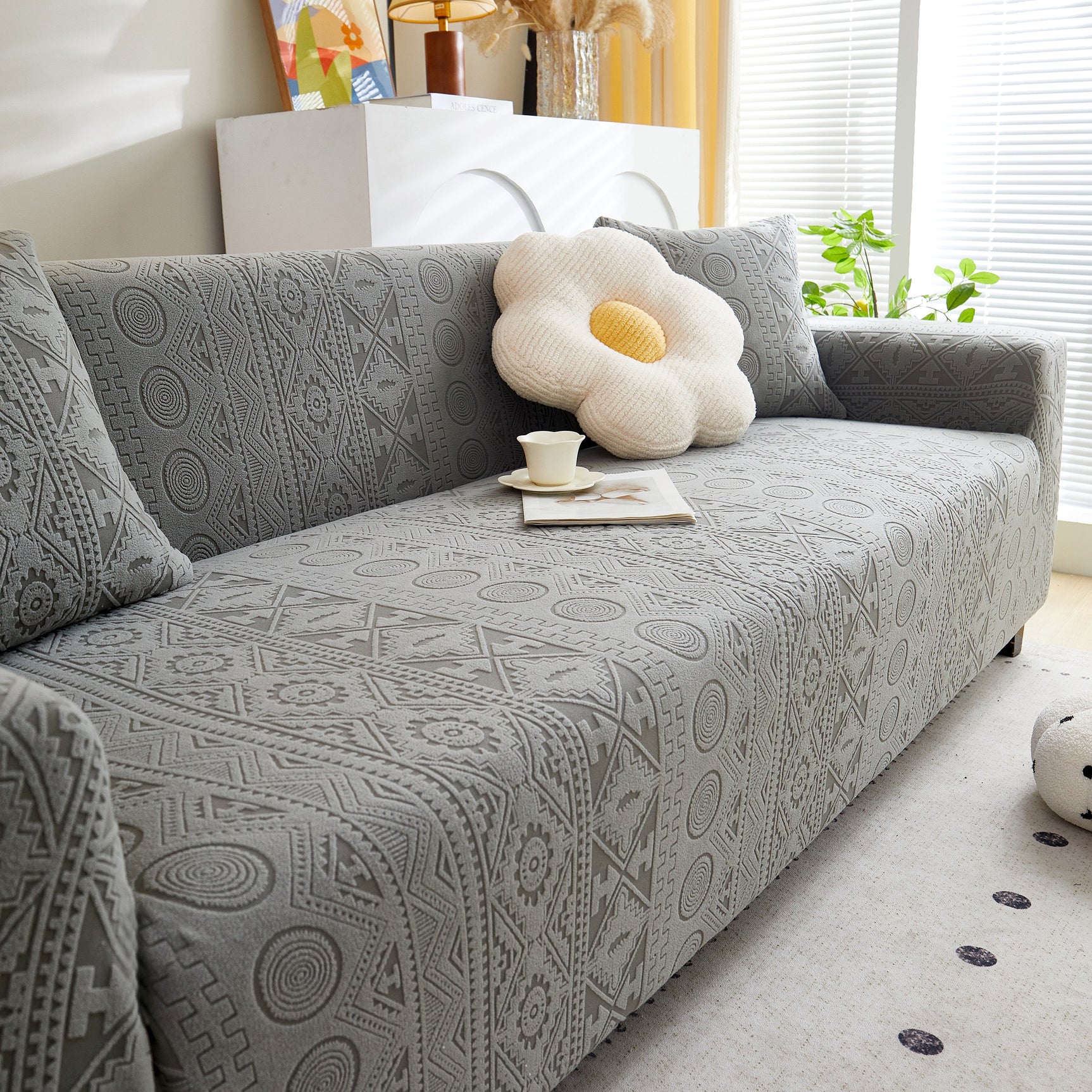 Embossed Geometric Elastic Sofa Cover Boho Stylish Decorative Furniture Covers - Ornate Home