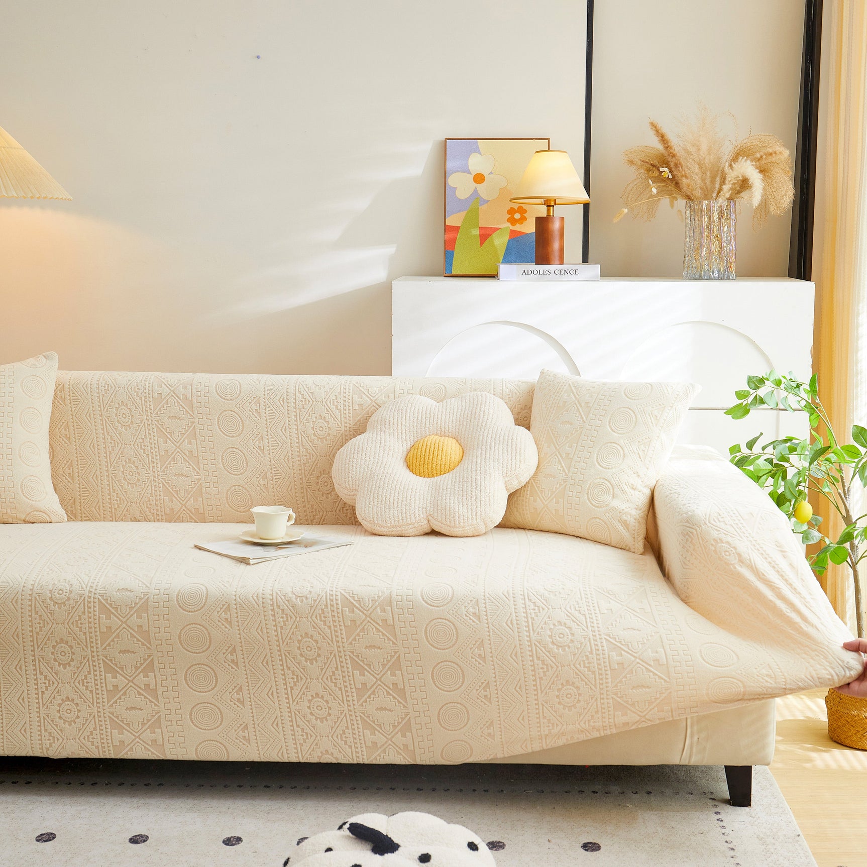 Embossed Geometric Elastic Sofa Cover Boho Stylish Decorative Furniture Covers - Ornate Home