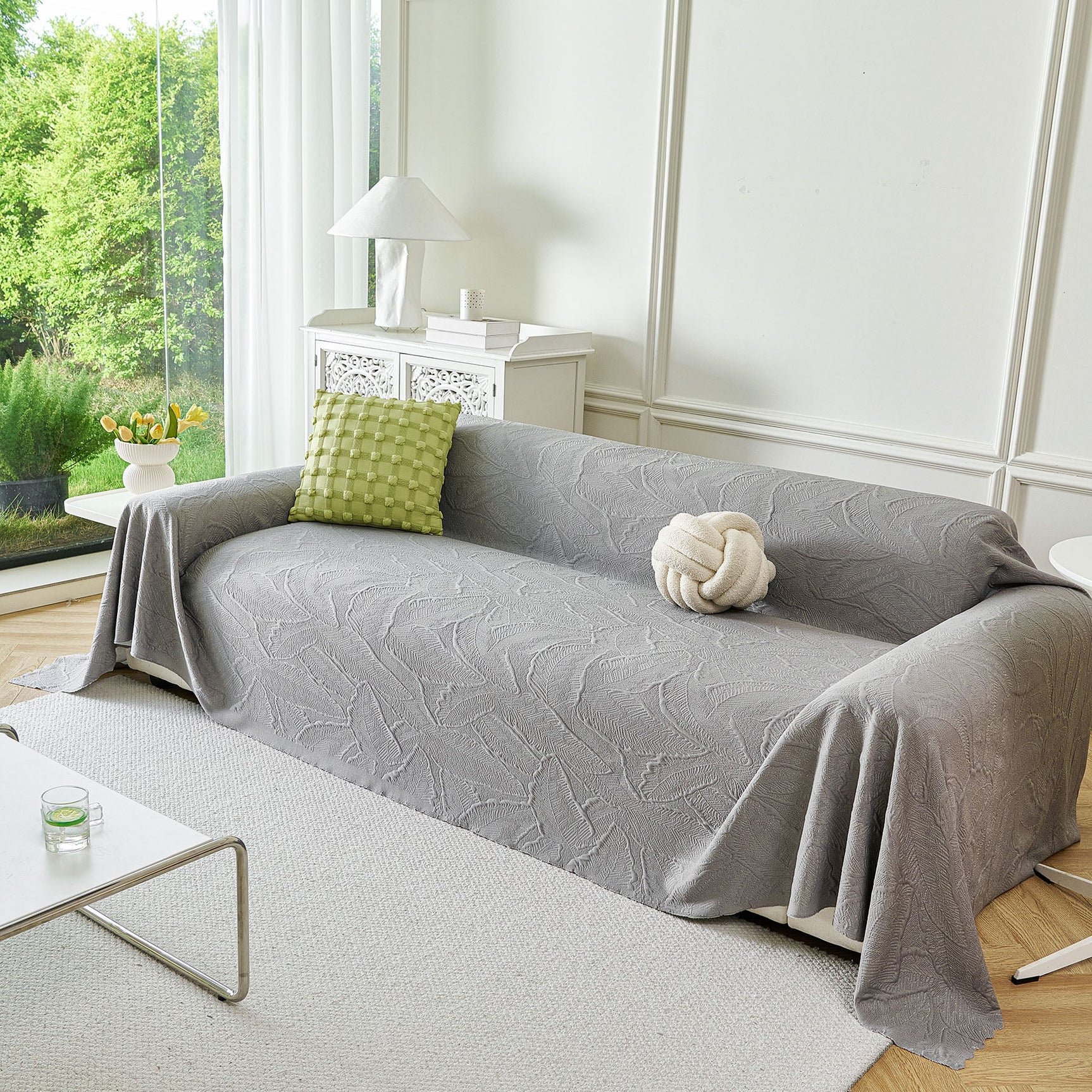 Embossed Leaf Pattern Sofa Cover Blanket for Couch, Soft Cooling Textured Couch Cover - Ornate Home