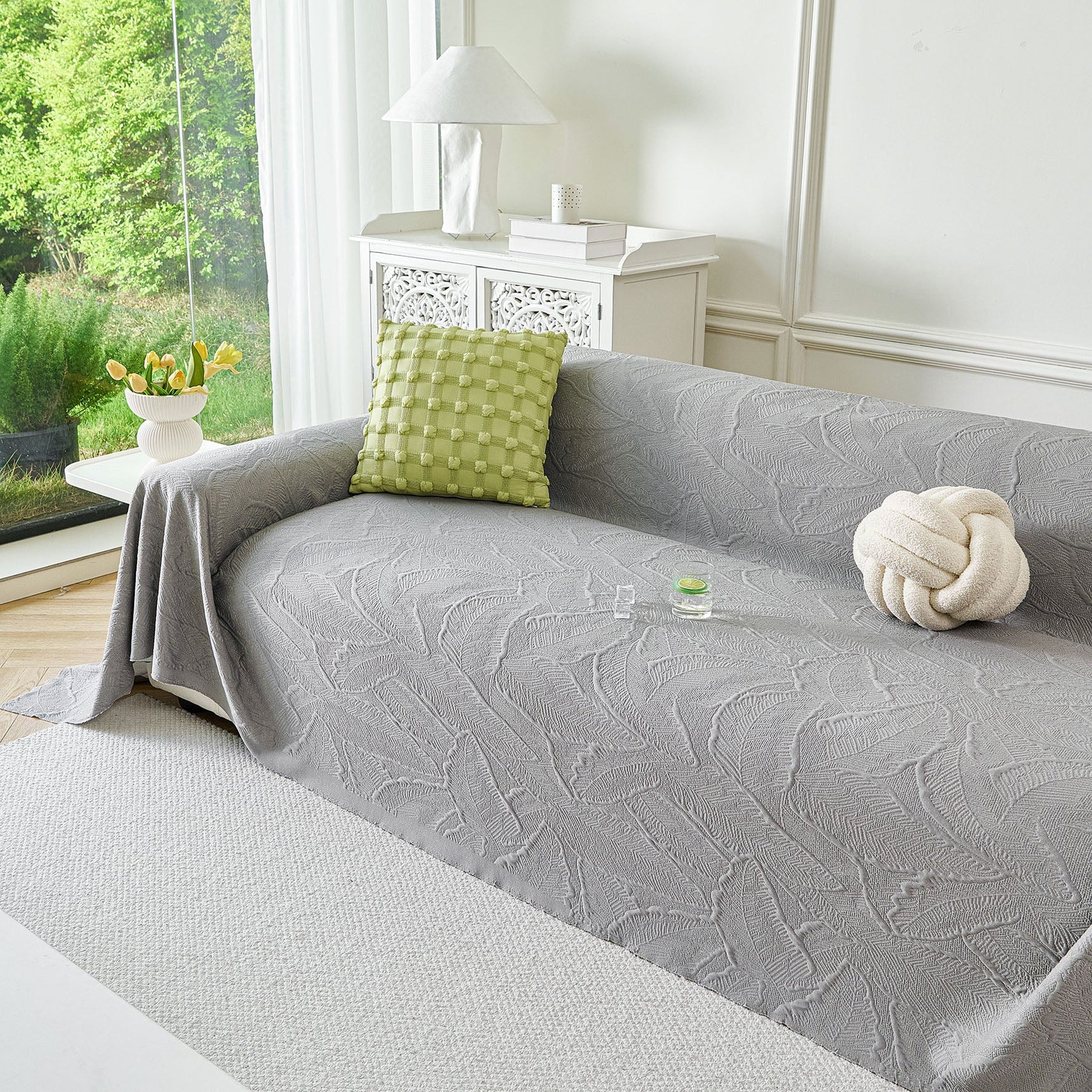 Embossed Leaf Pattern Sofa Cover Blanket for Couch, Soft Cooling Textured Couch Cover - Ornate Home