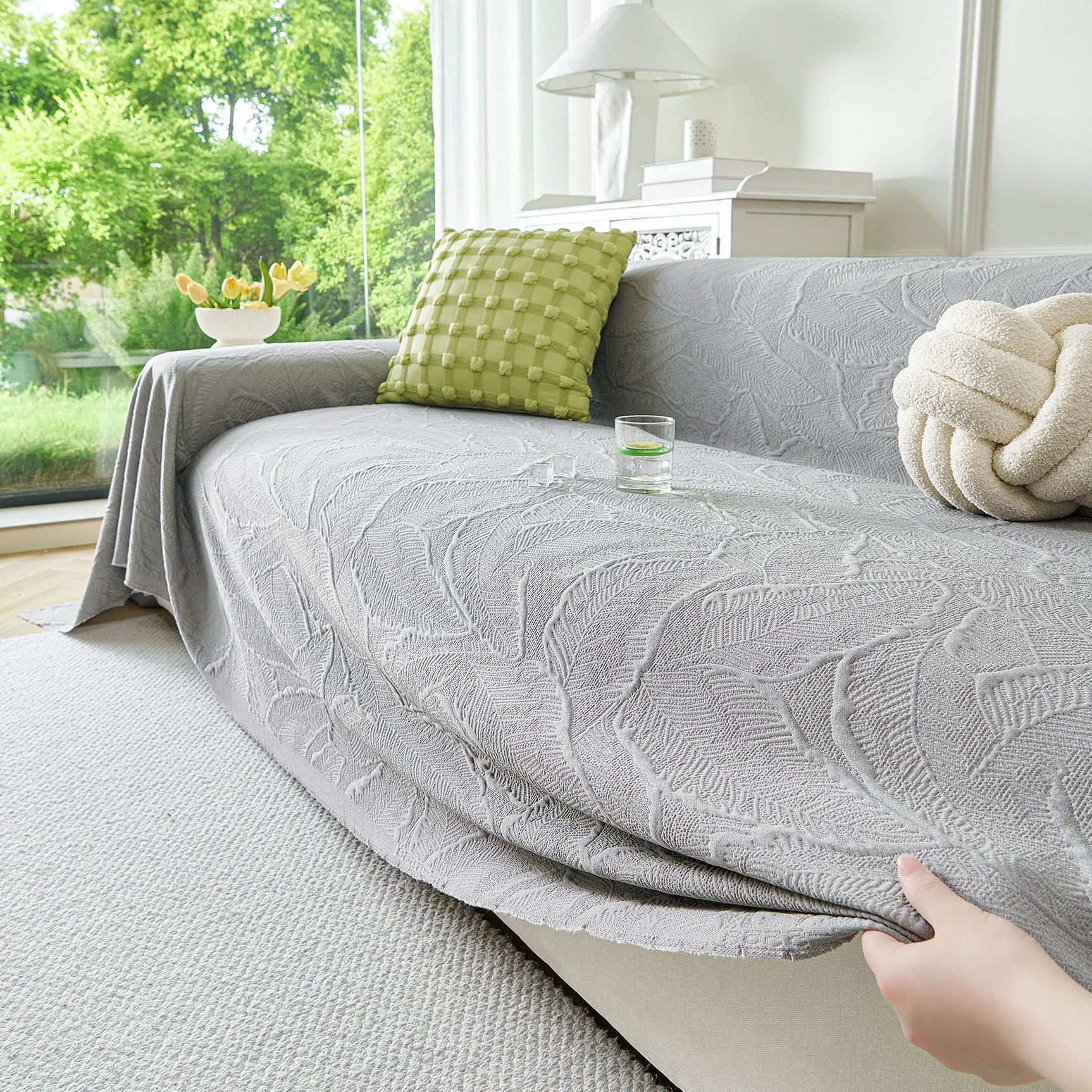 Embossed Leaf Pattern Sofa Cover Blanket for Couch, Soft Cooling Textured Couch Cover - Ornate Home