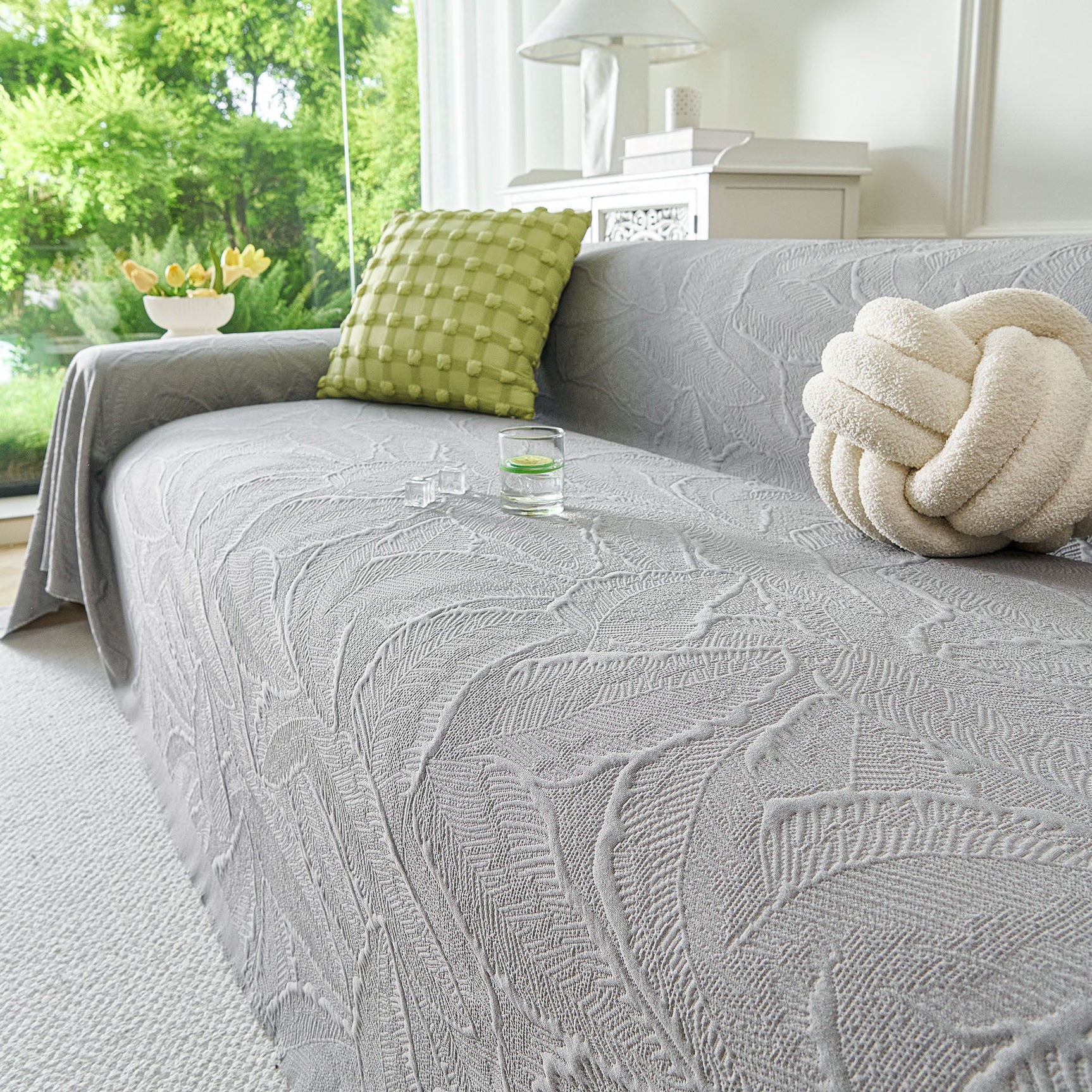 Embossed Leaf Pattern Sofa Cover Blanket for Couch, Soft Cooling Textured Couch Cover - Ornate Home
