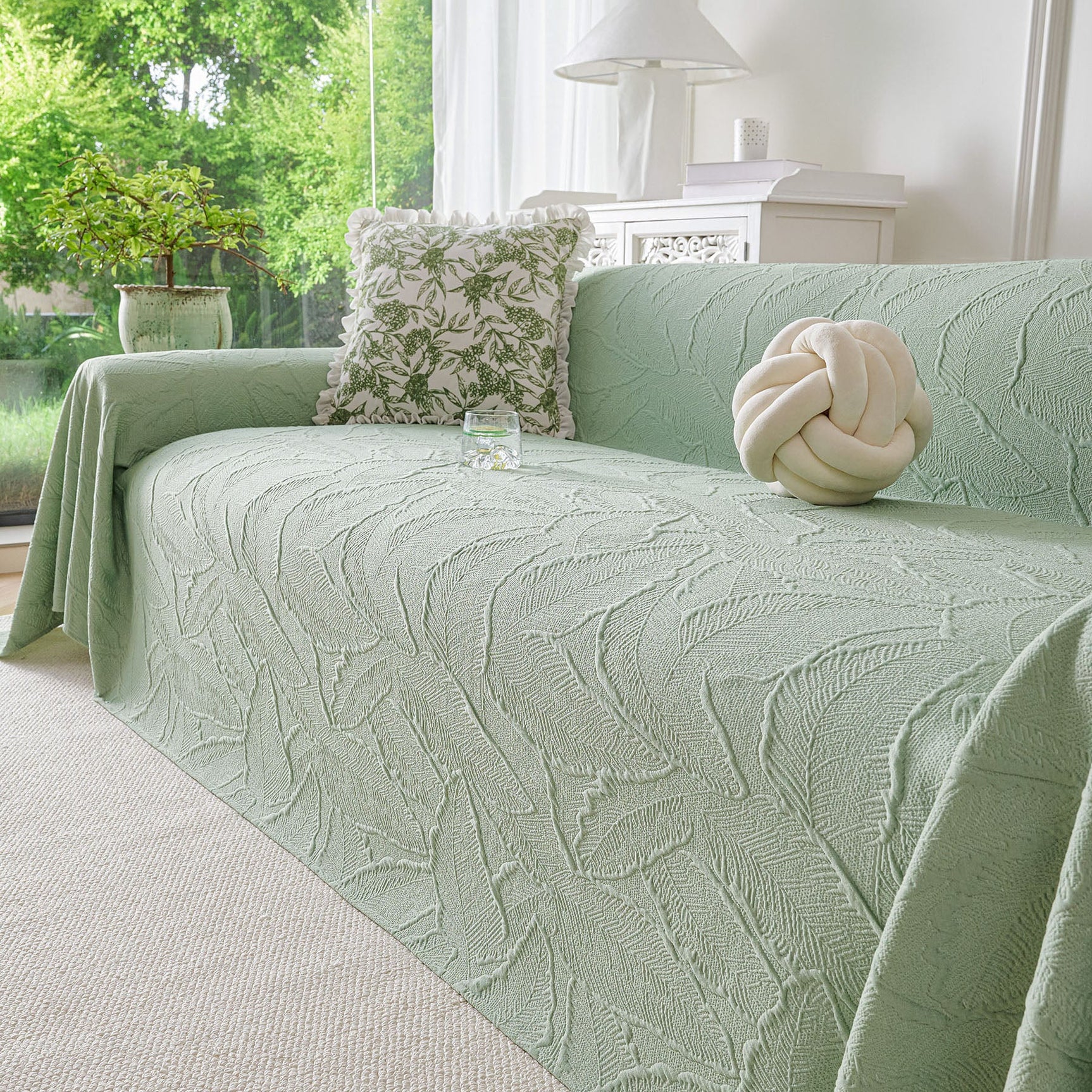 Embossed Leaf Pattern Sofa Cover Blanket for Couch, Soft Cooling Textured Couch Cover - Ornate Home