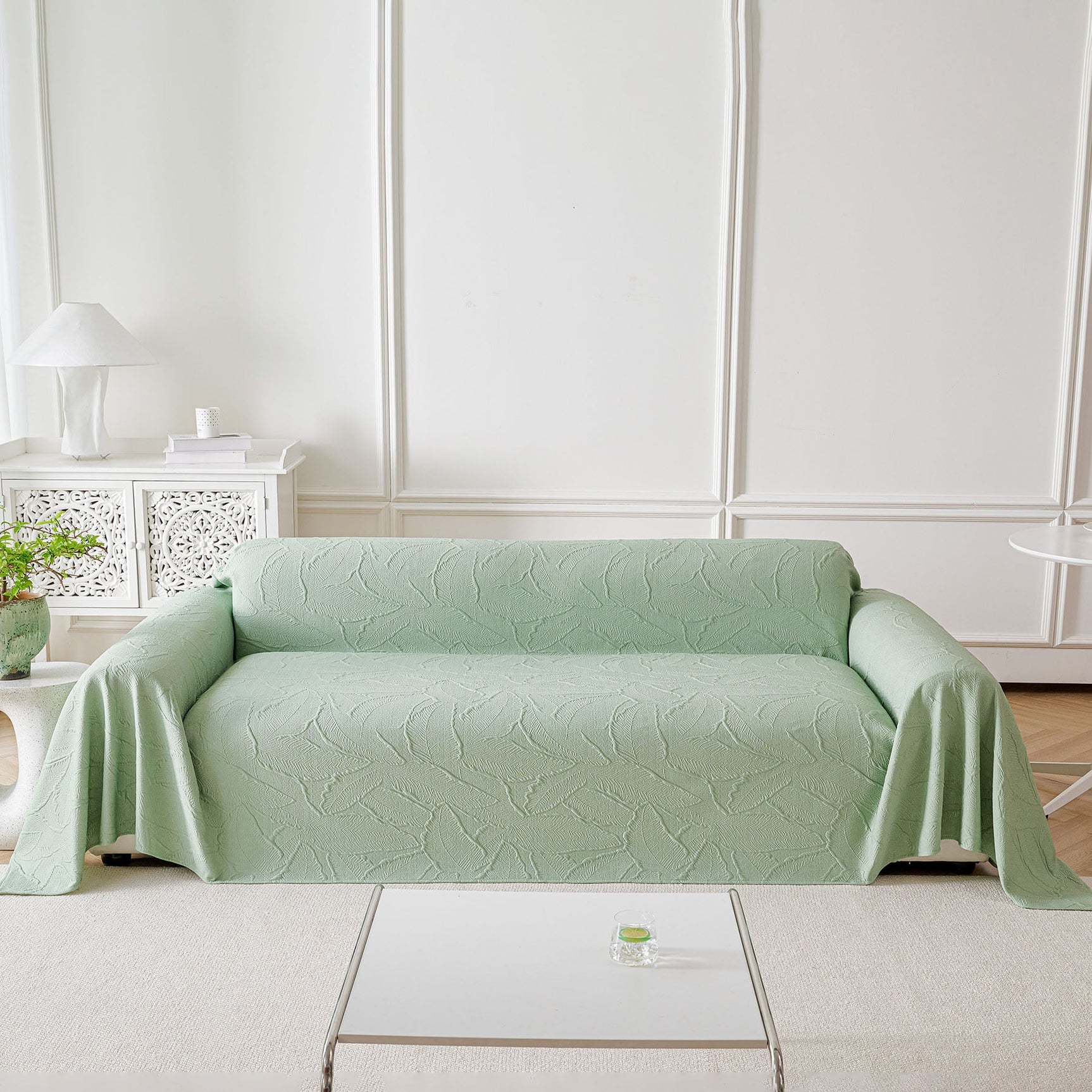 Embossed Leaf Pattern Sofa Cover Blanket for Couch, Soft Cooling Textured Couch Cover - Ornate Home