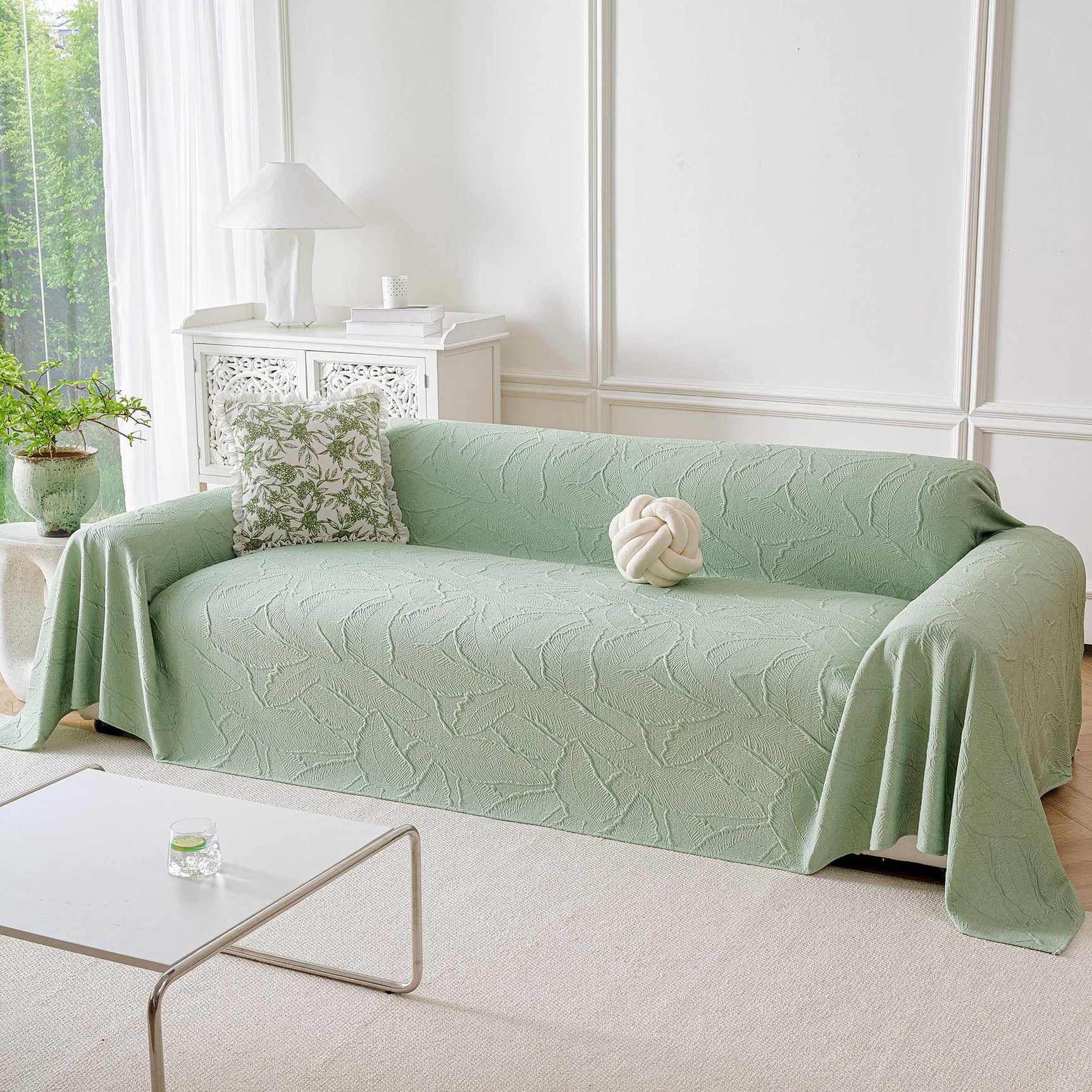 Embossed Leaf Pattern Sofa Cover Blanket for Couch, Soft Cooling Textured Couch Cover - Ornate Home